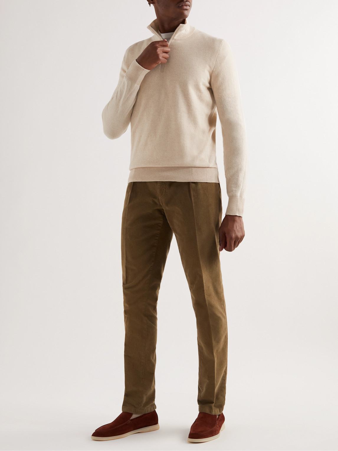 Shop Loro Piana Slim-fit Cashmere Half-zip Sweater In Neutrals