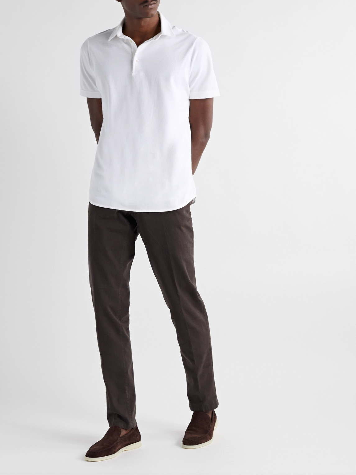 Shop Loro Piana Cotton-piqué Polo Shirt In White