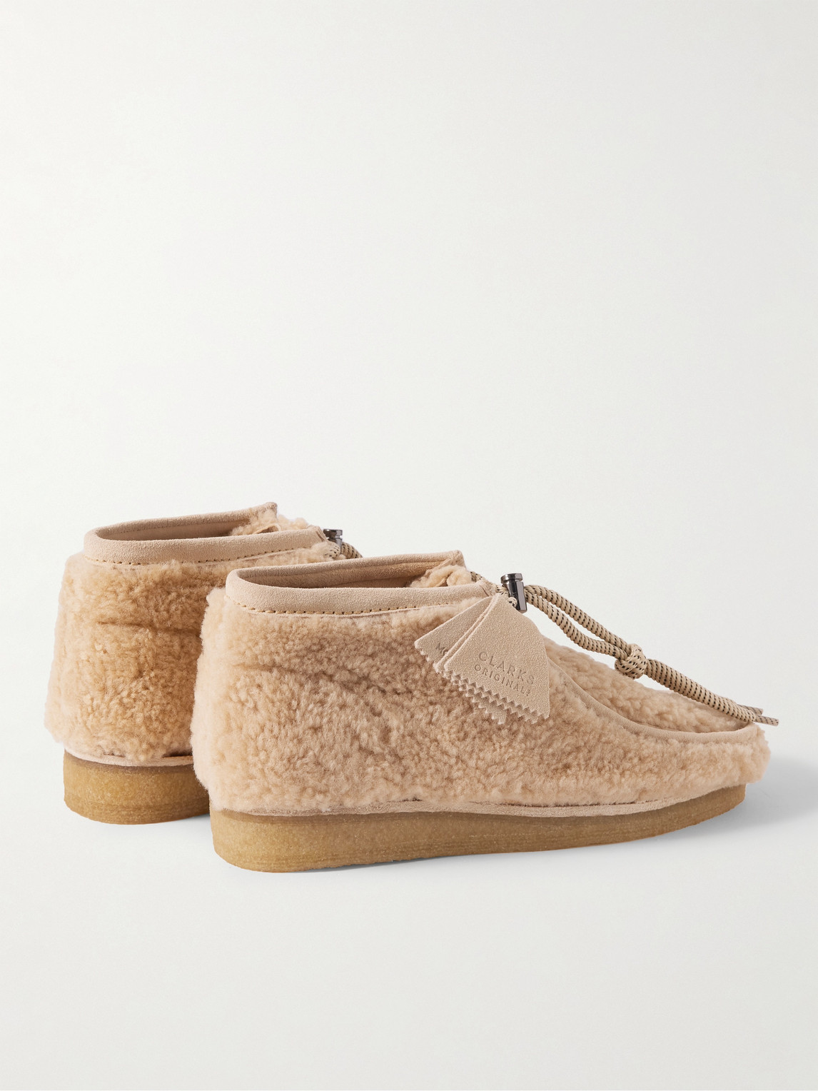 Shop Moncler Genius Clarks 2 Moncler 1952 Wallabee Suede-trimmed Faux Shearling Chukka Boots In Neutrals