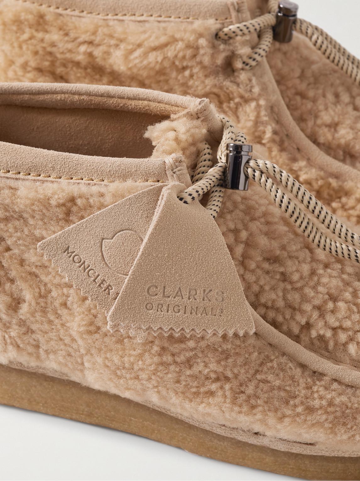 Shop Moncler Genius Clarks 2 Moncler 1952 Wallabee Suede-trimmed Faux Shearling Chukka Boots In Neutrals