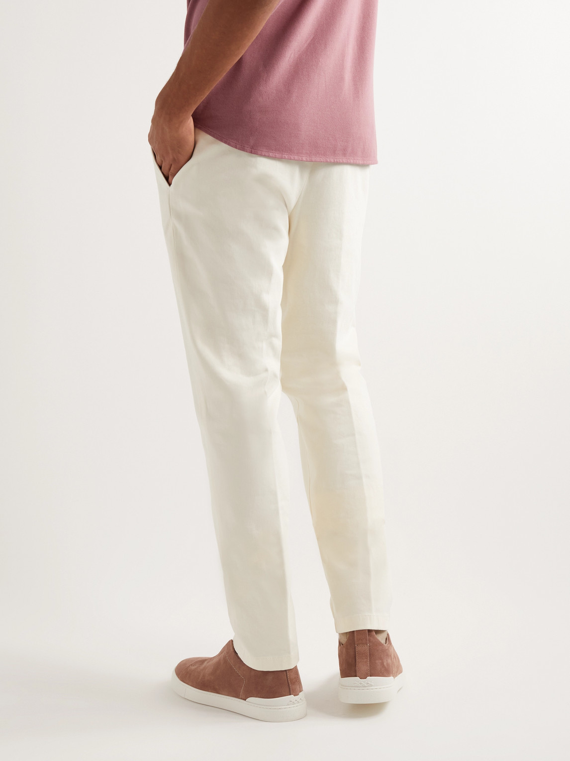 Loro Piana Men's Cotton Gabardine Chino Trousers In White
