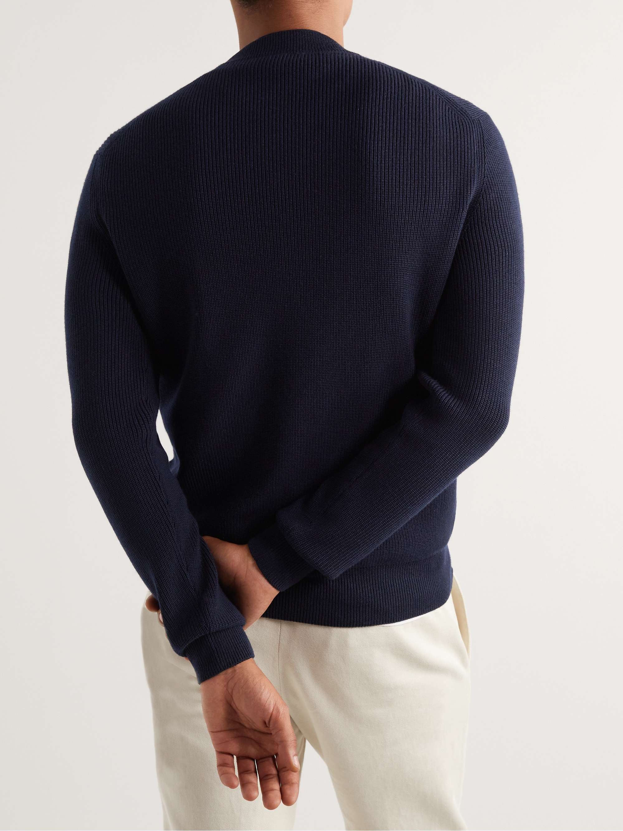 LORO PIANA Logo-Appliquéd Ribbed Virgin Wool Sweater