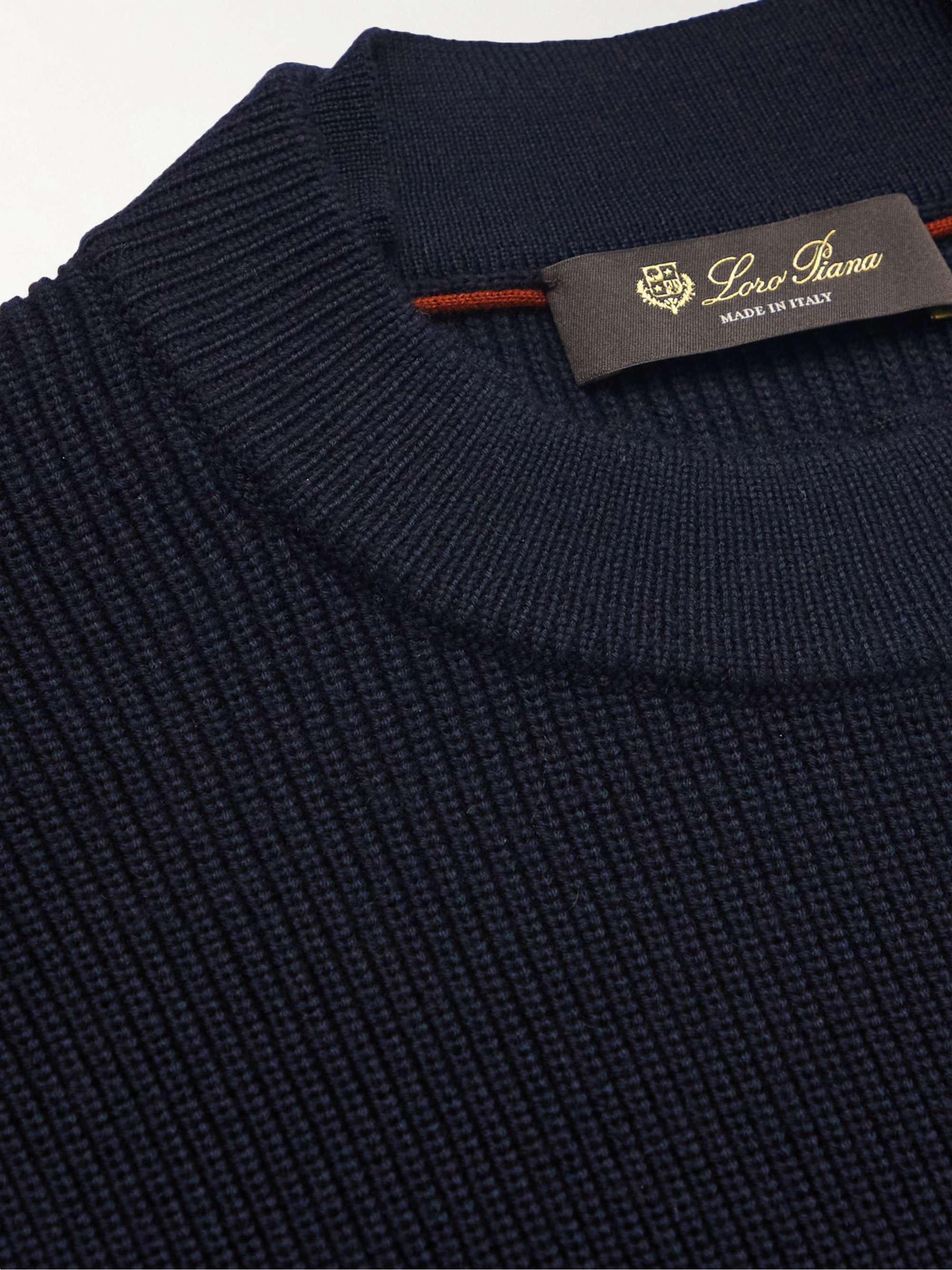 LORO PIANA Logo-Appliquéd Ribbed Virgin Wool Sweater