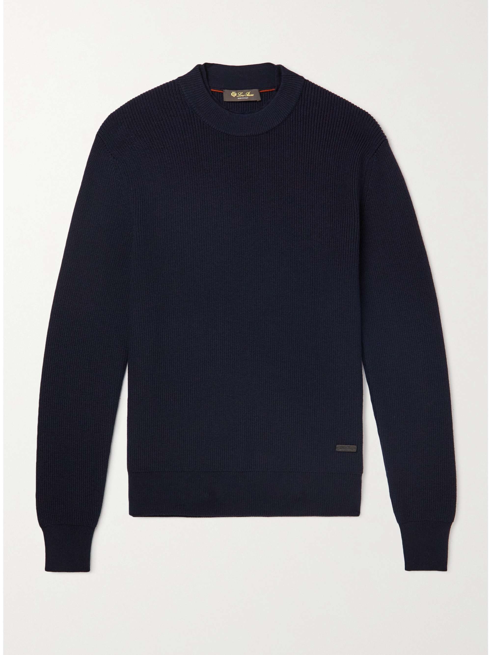 LORO PIANA Logo-Appliquéd Ribbed Virgin Wool Sweater