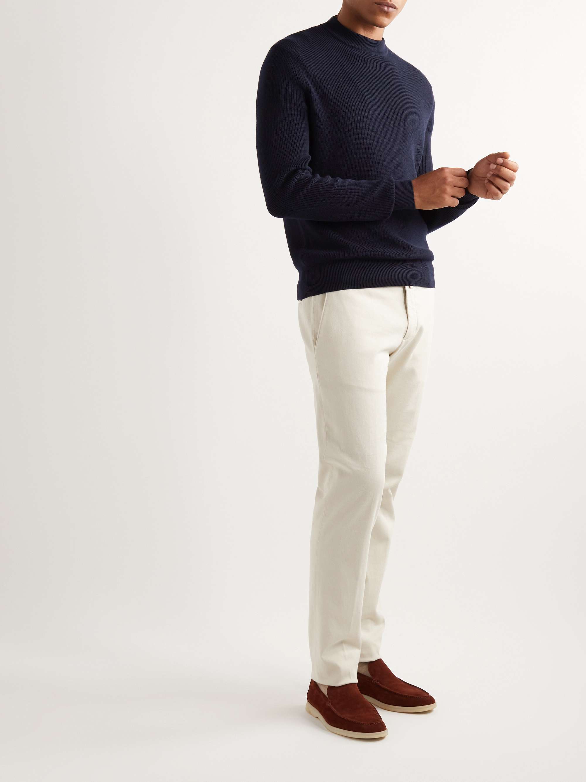 LORO PIANA Logo-Appliquéd Ribbed Virgin Wool Sweater