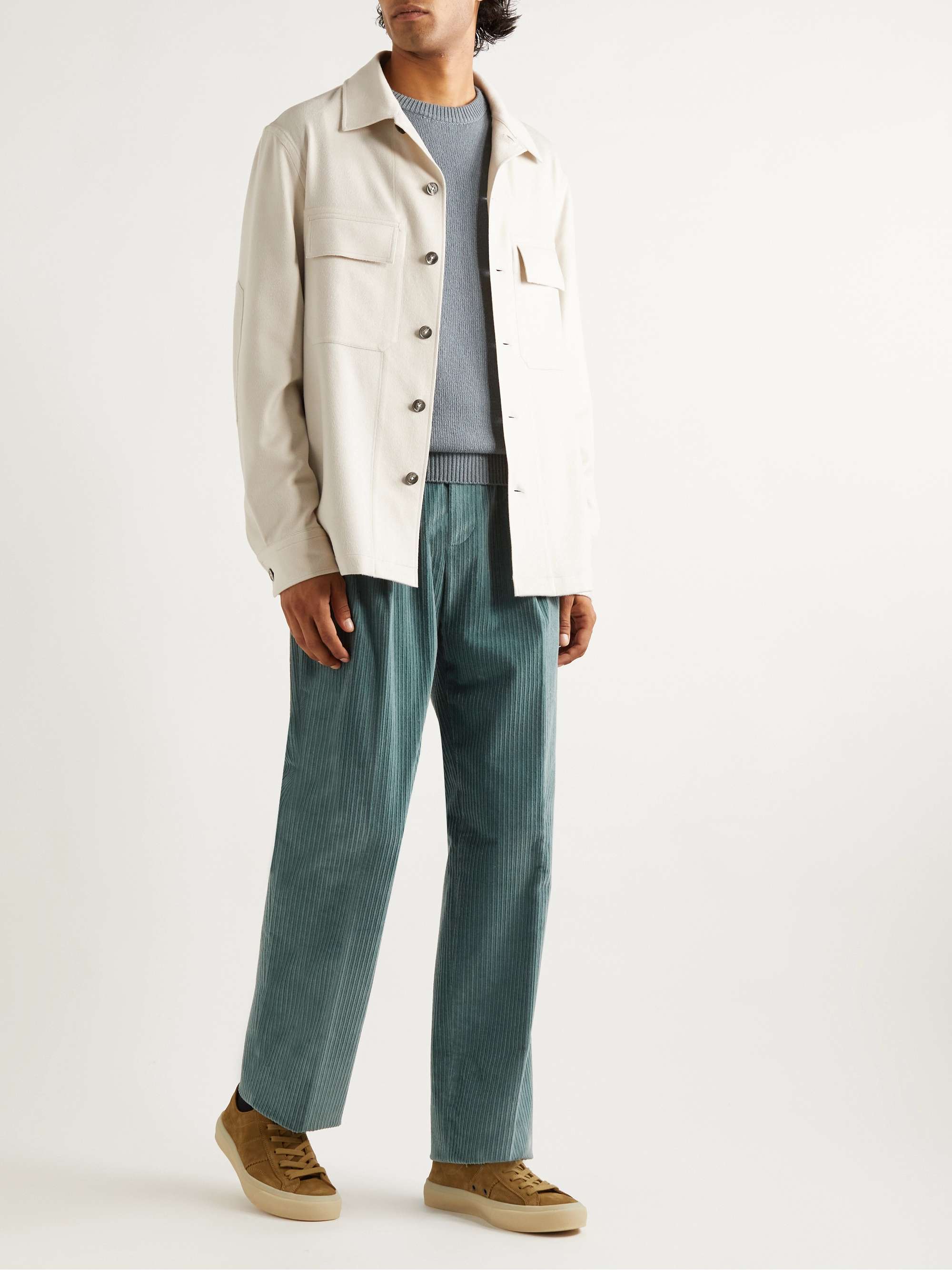 LORO PIANA Straight-Leg Pleated Cotton-Blend Corduroy Trousers