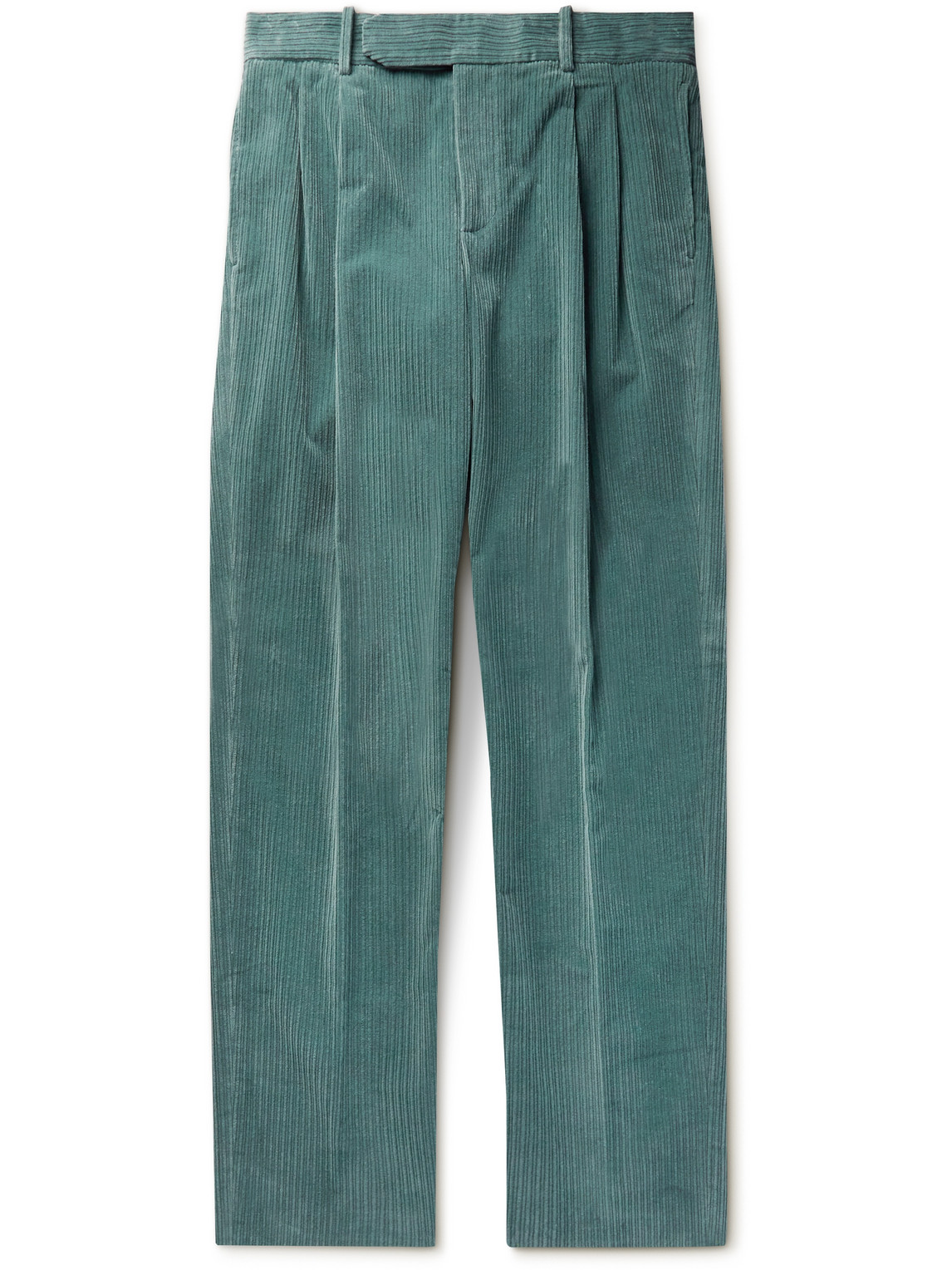 Loro Piana Straight-leg Pleated Cotton-blend Corduroy Trousers In Blue
