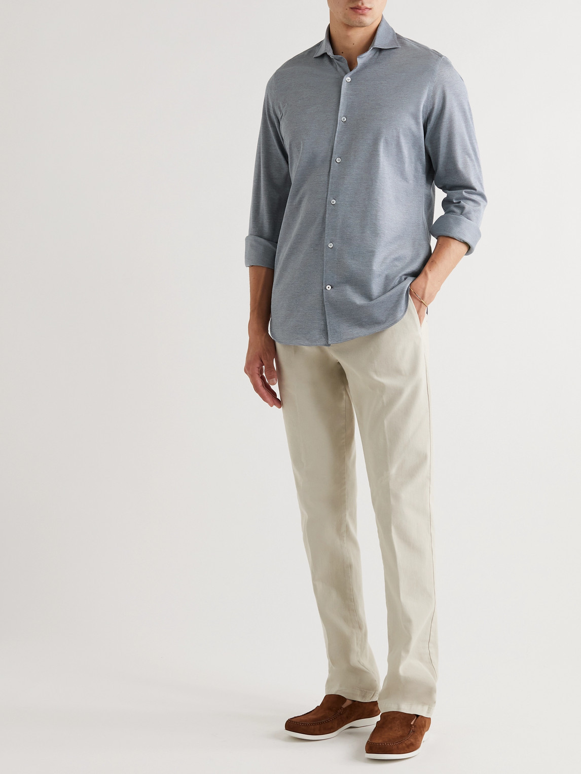 Loro Piana Andrew Cotton Oxford Shirt In Blue