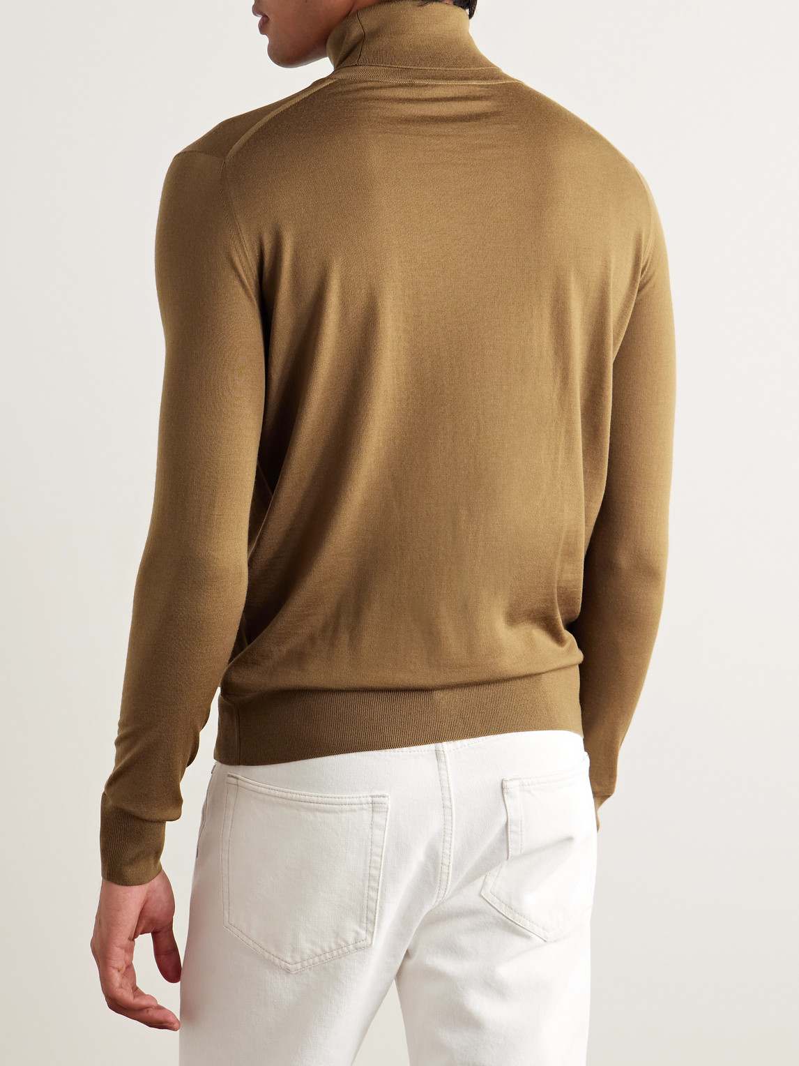 Shop Loro Piana Dolcevita Slim-fit Virgin Wool Rollneck Sweater In Brown