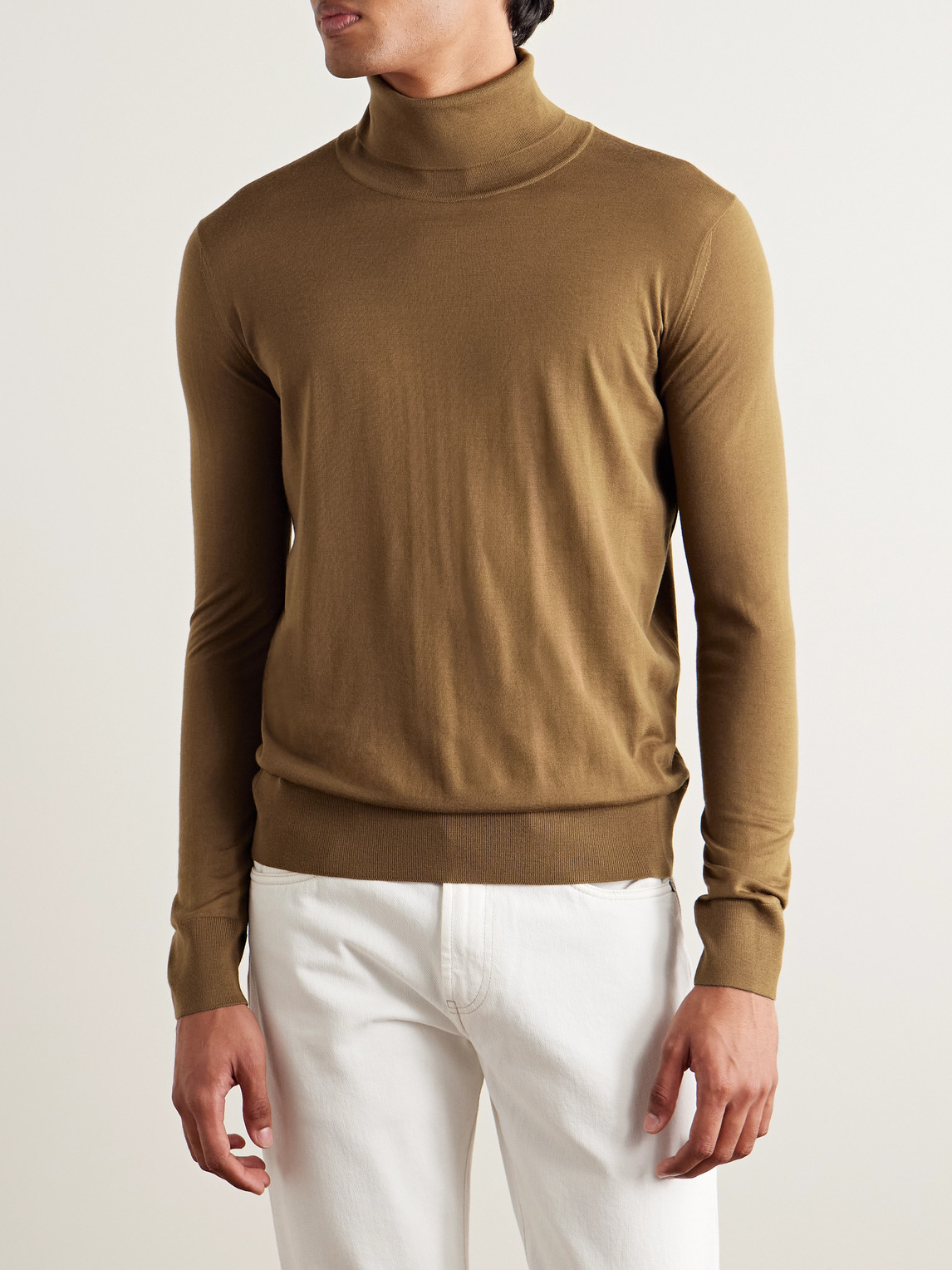 Shop Loro Piana Dolcevita Slim-fit Virgin Wool Rollneck Sweater In Brown