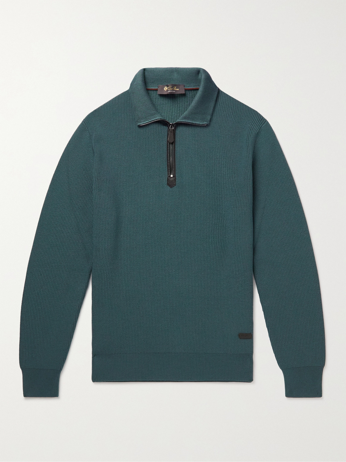Loro Piana Leather-Trimmed Ribbed Wool Half-Zip Sweatshirt - Men