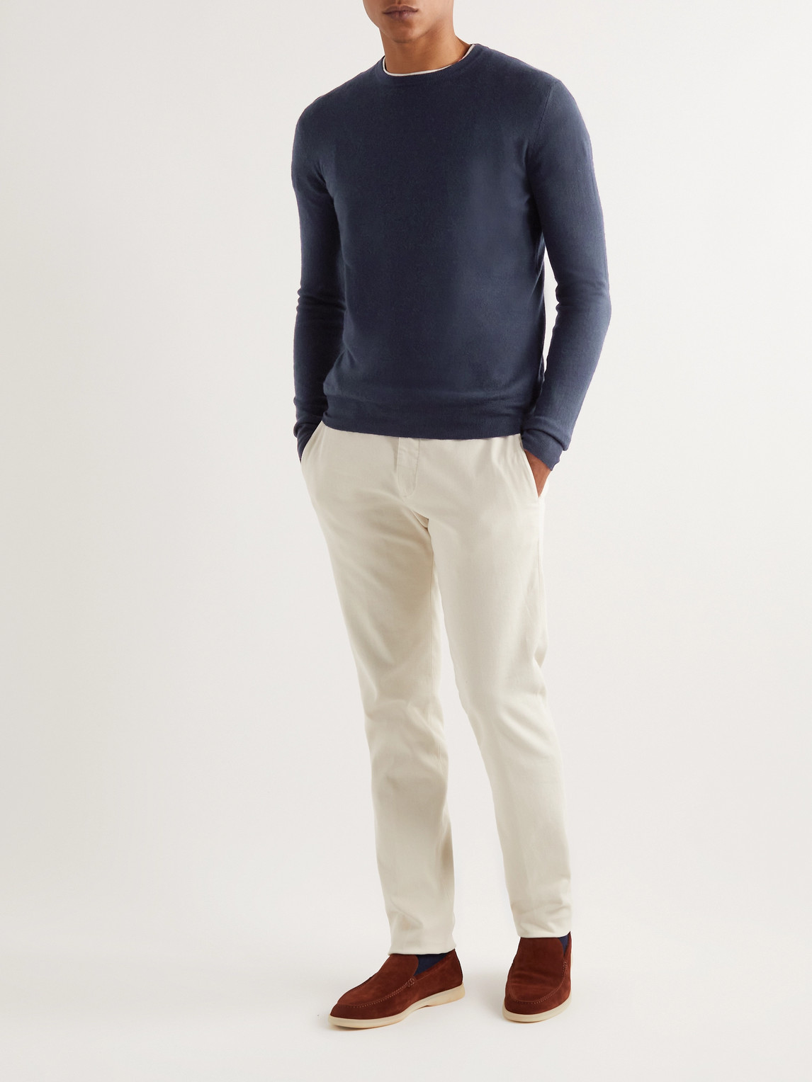 Shop Loro Piana Slim-fit Baby Cashmere Sweater In Blue