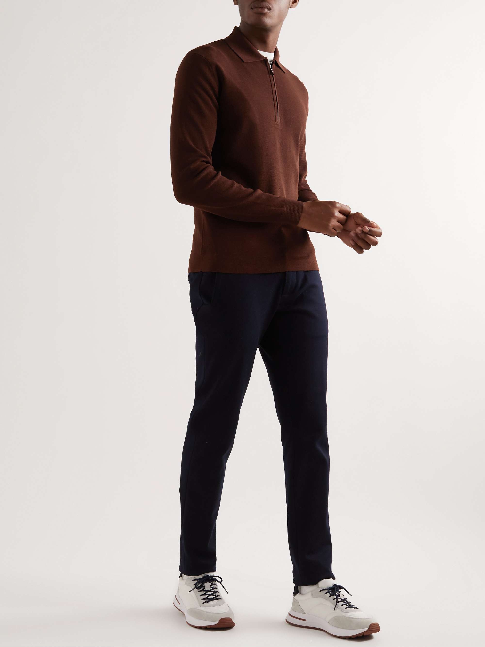 LORO PIANA Slim-Fit Wool and Silk-Blend Half-Zip Polo Shirt