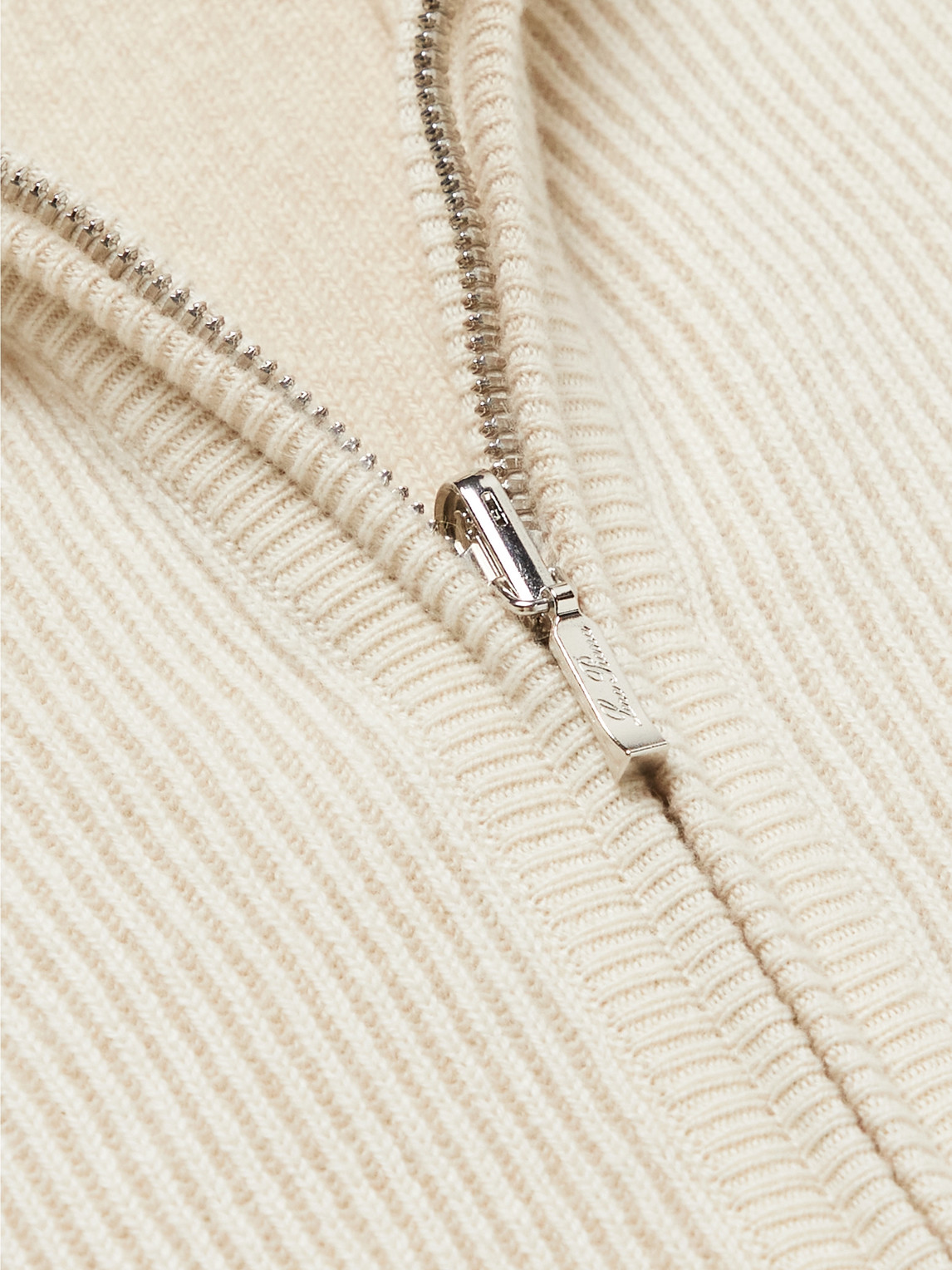 Shop Loro Piana Ribbed Baby Cashmere Zip-up Sweater In Neutrals