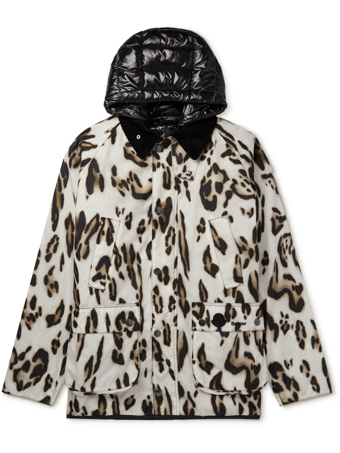 MONCLER GENIUS BARBOUR 1952 LEOPARD-PRINT SHELL HOODED DOWN JACKET