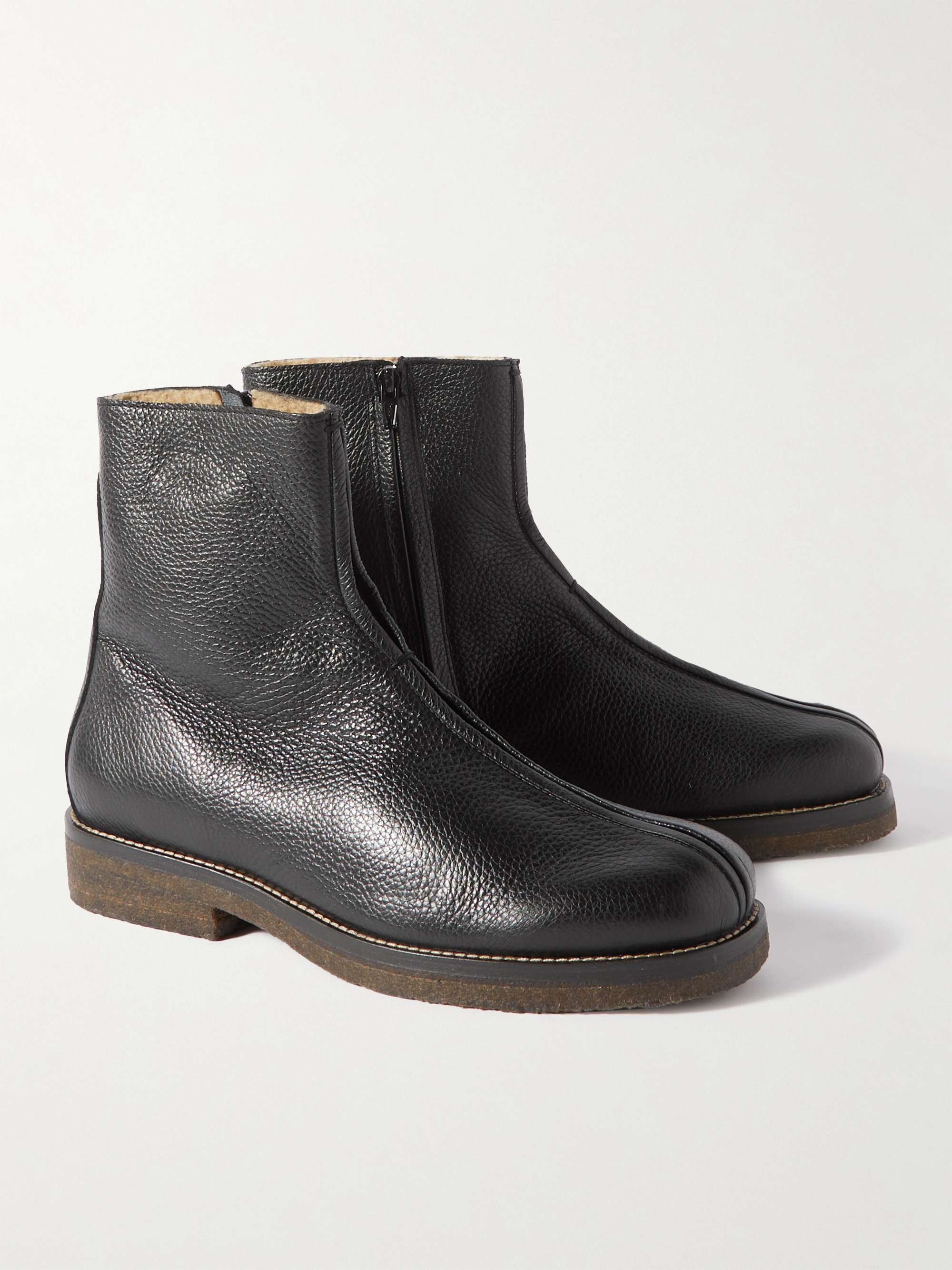 LEMAIRE Shearling-Lined Full-Grain Leather Boots for Men | MR PORTER