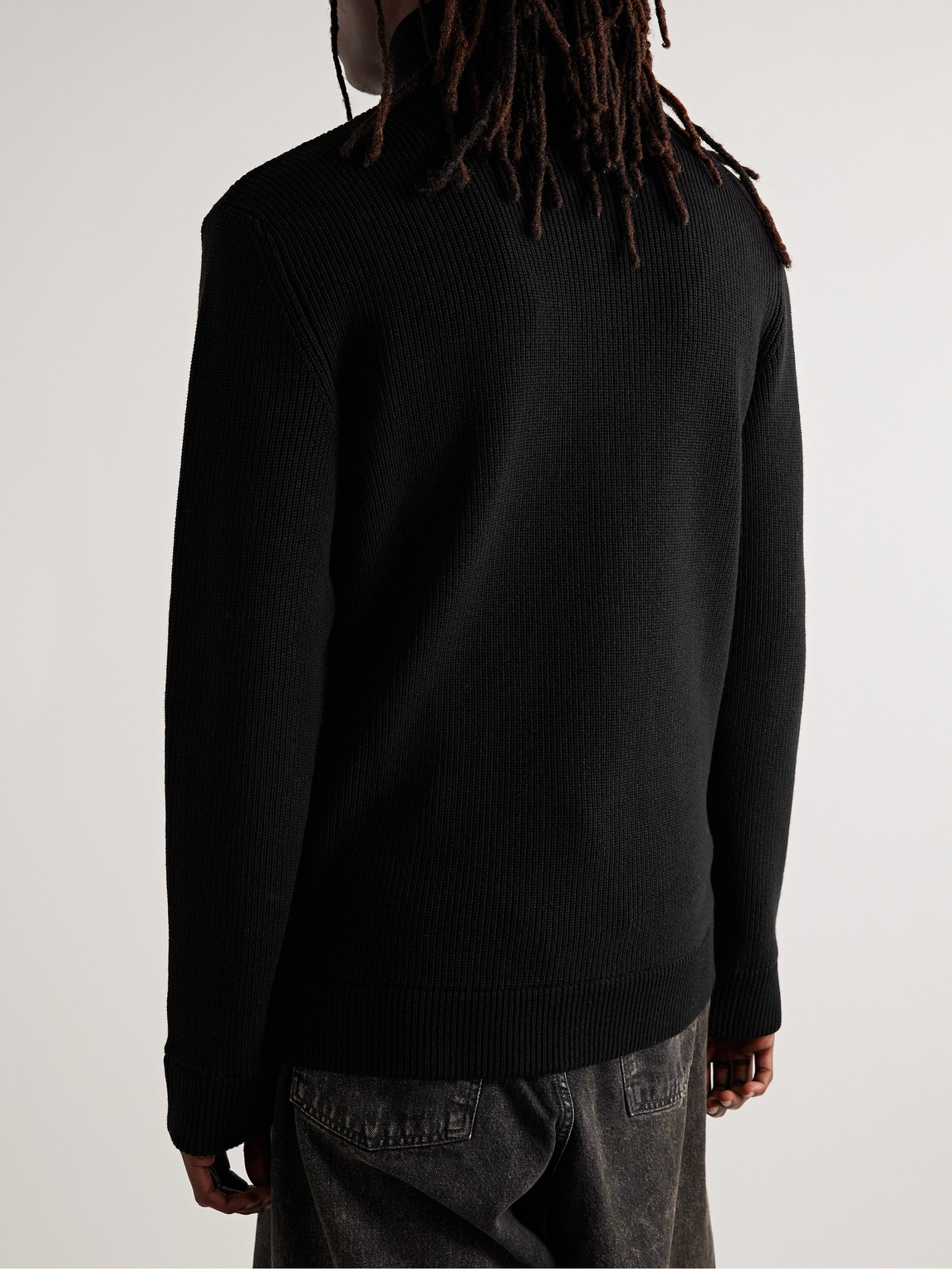 Maison Margiela Ribbed Cotton And Wool-blend Zip-up Cardigan In Black