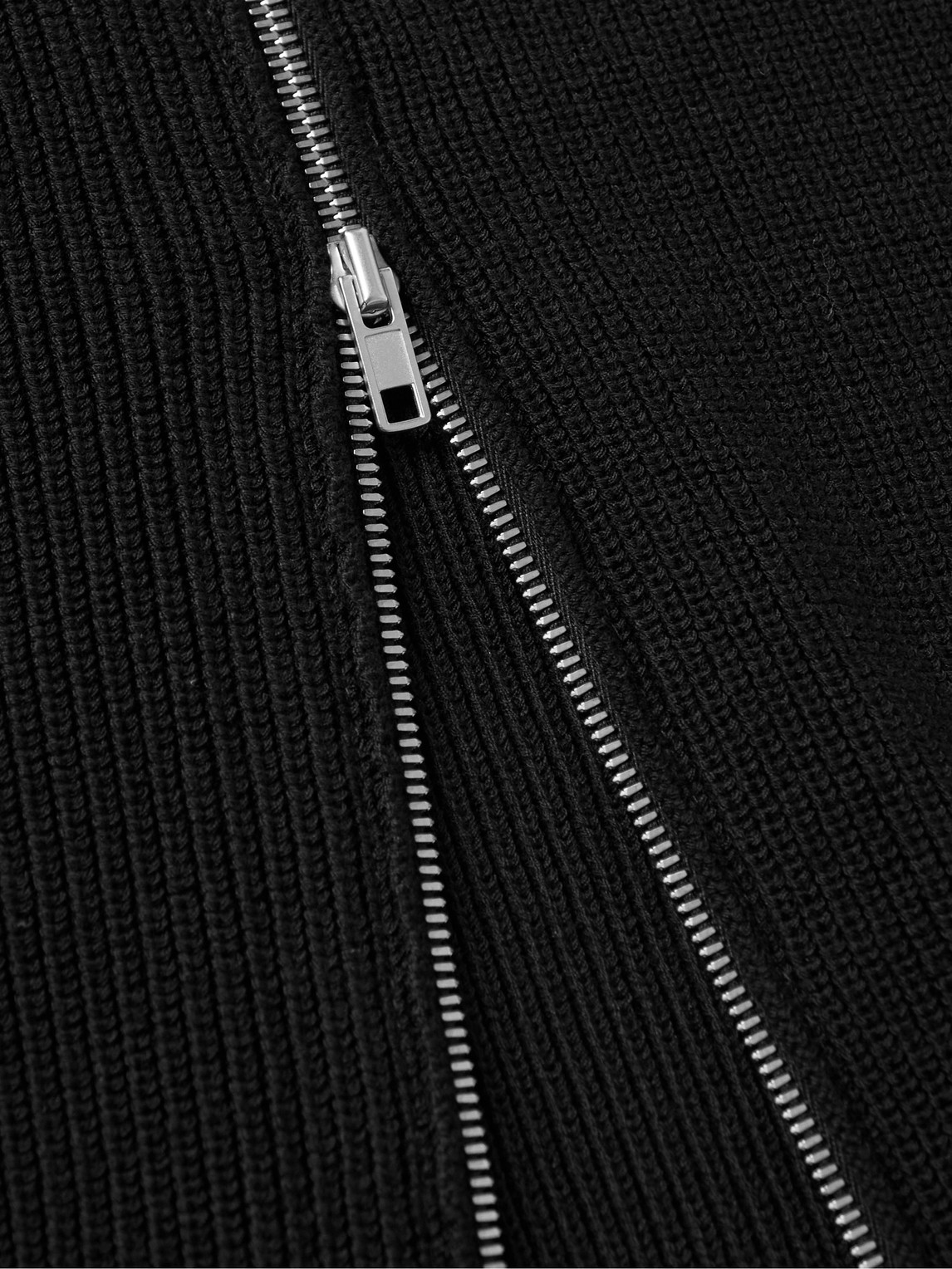 Maison Margiela Ribbed Cotton And Wool-blend Zip-up Cardigan In Black