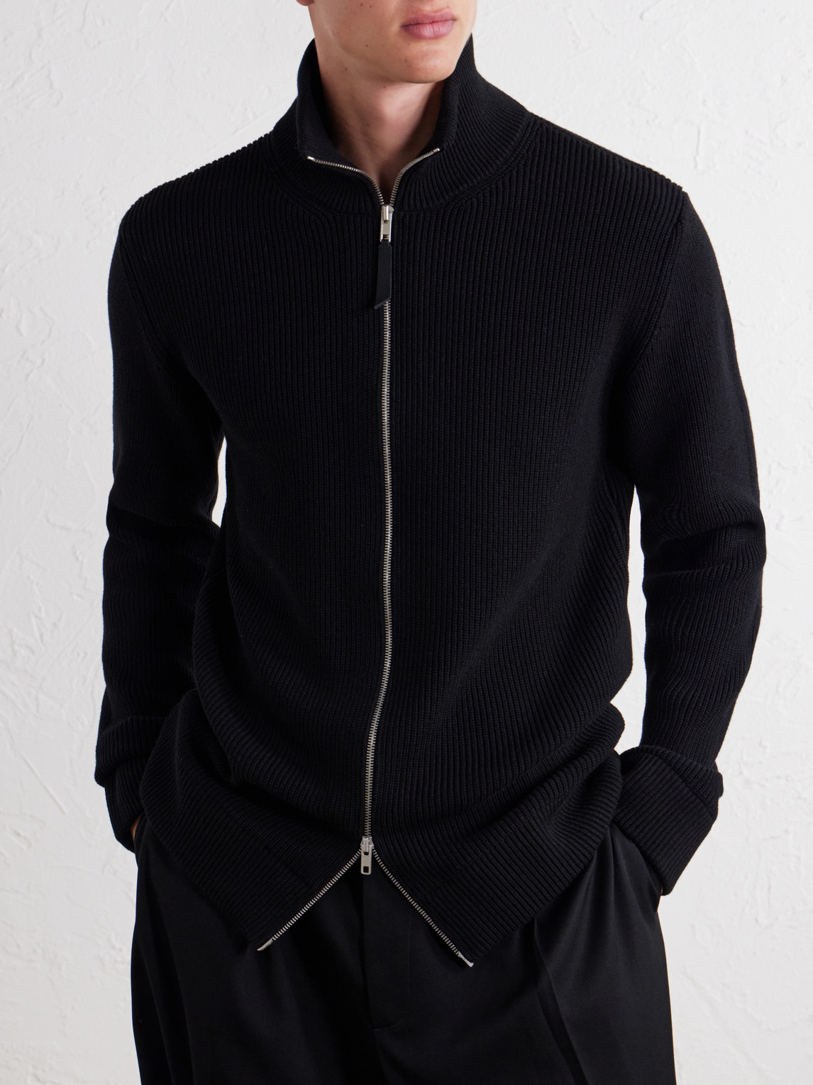 Ribbed Cotton And Wool-Blend Zip-Up Cardigan