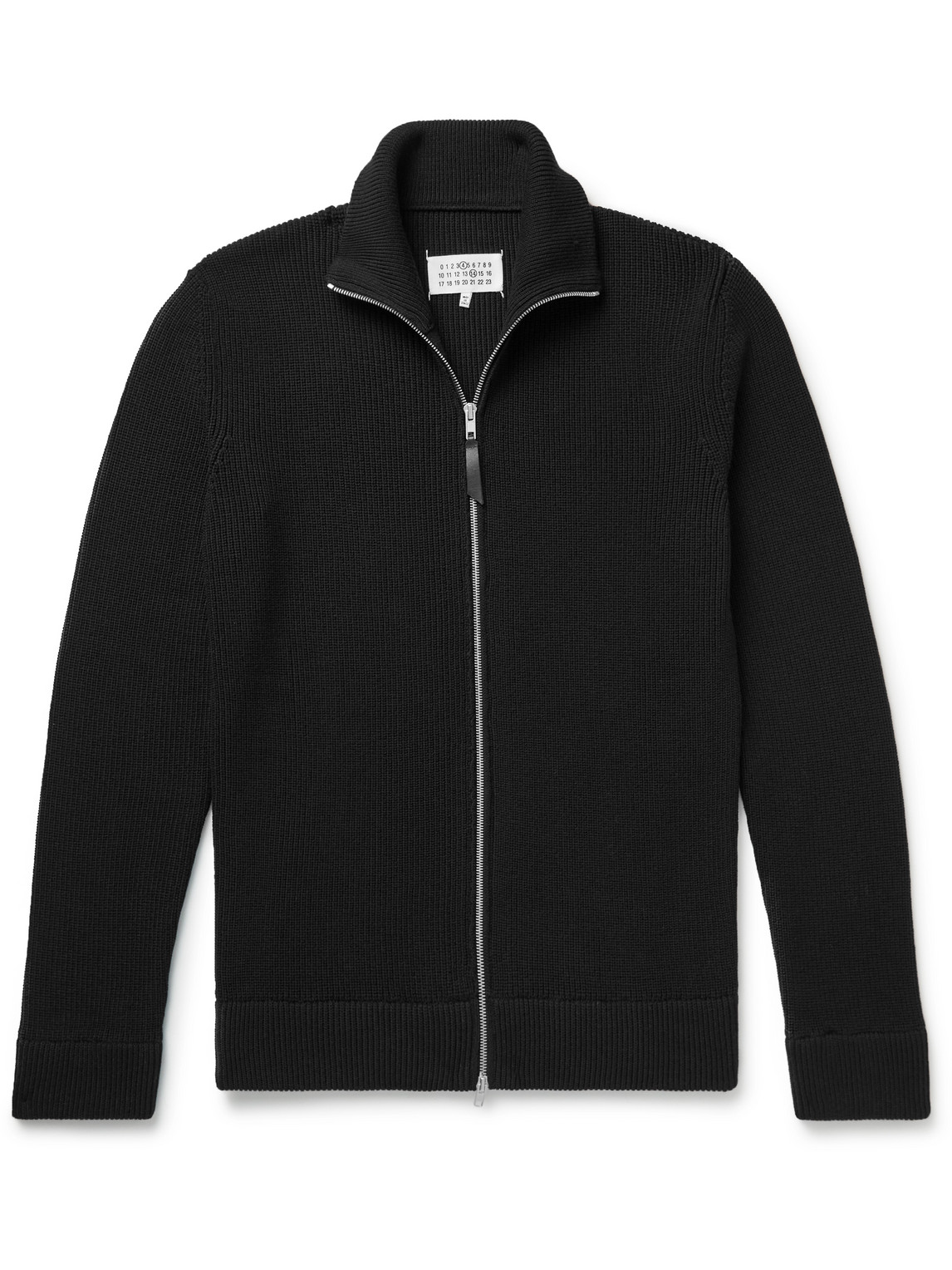 Maison Margiela Ribbed Cotton And Wool-blend Zip-up Cardigan In Black