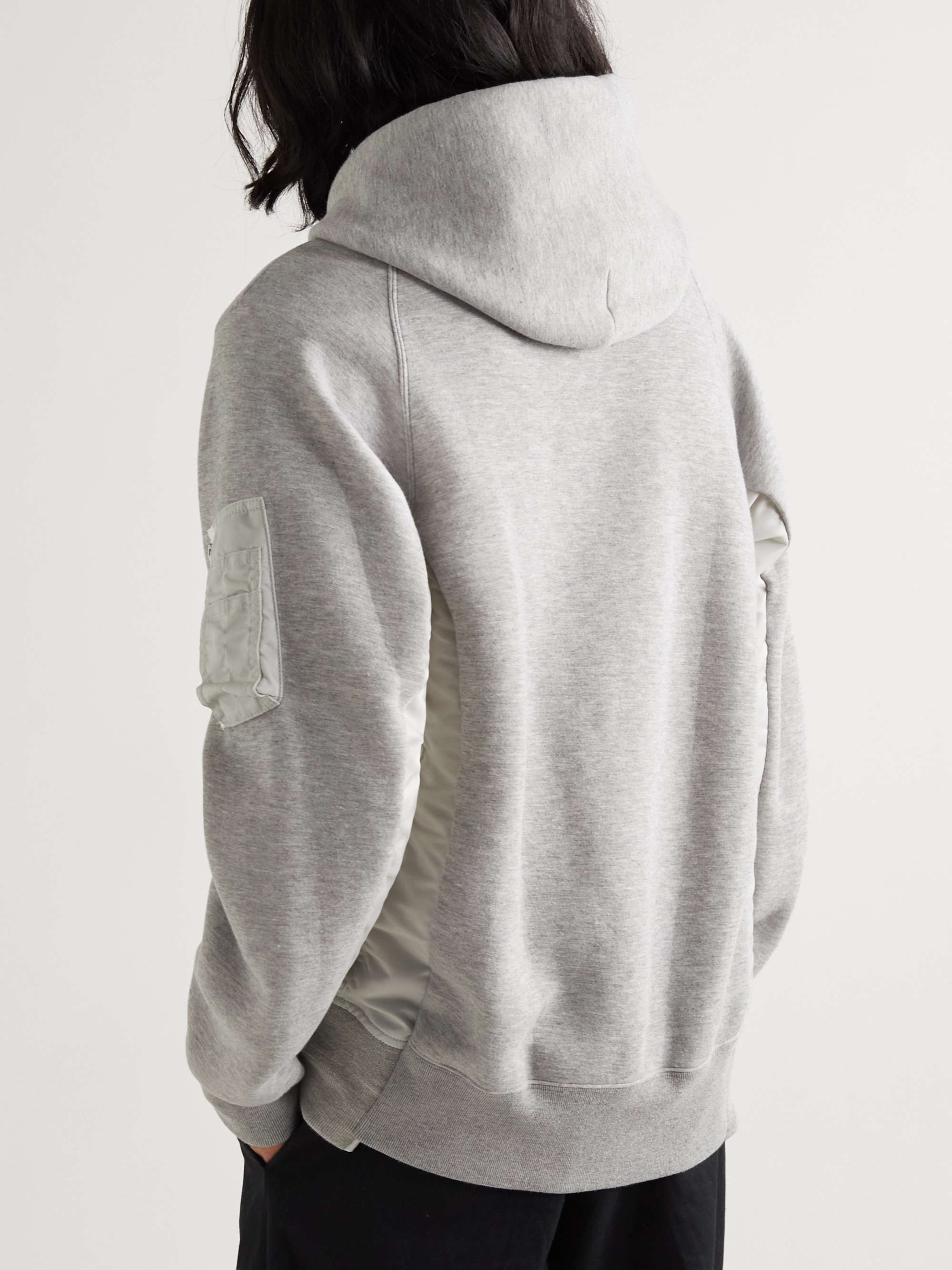 SACAI MA-1 Nylon-Trimmed Cotton-Blend Jersey Hoodie