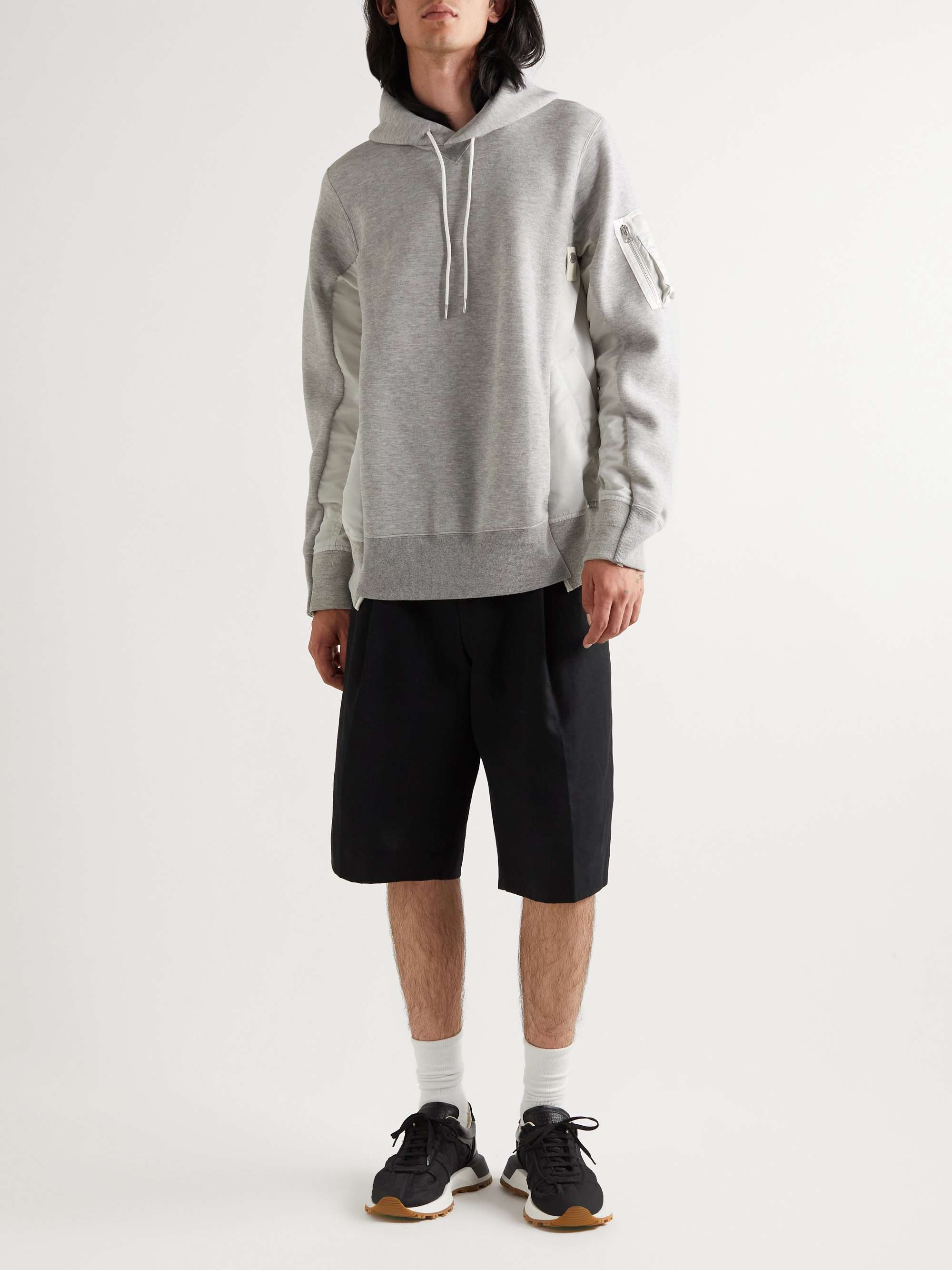 SACAI MA-1 Nylon-Trimmed Cotton-Blend Jersey Hoodie for Men | MR