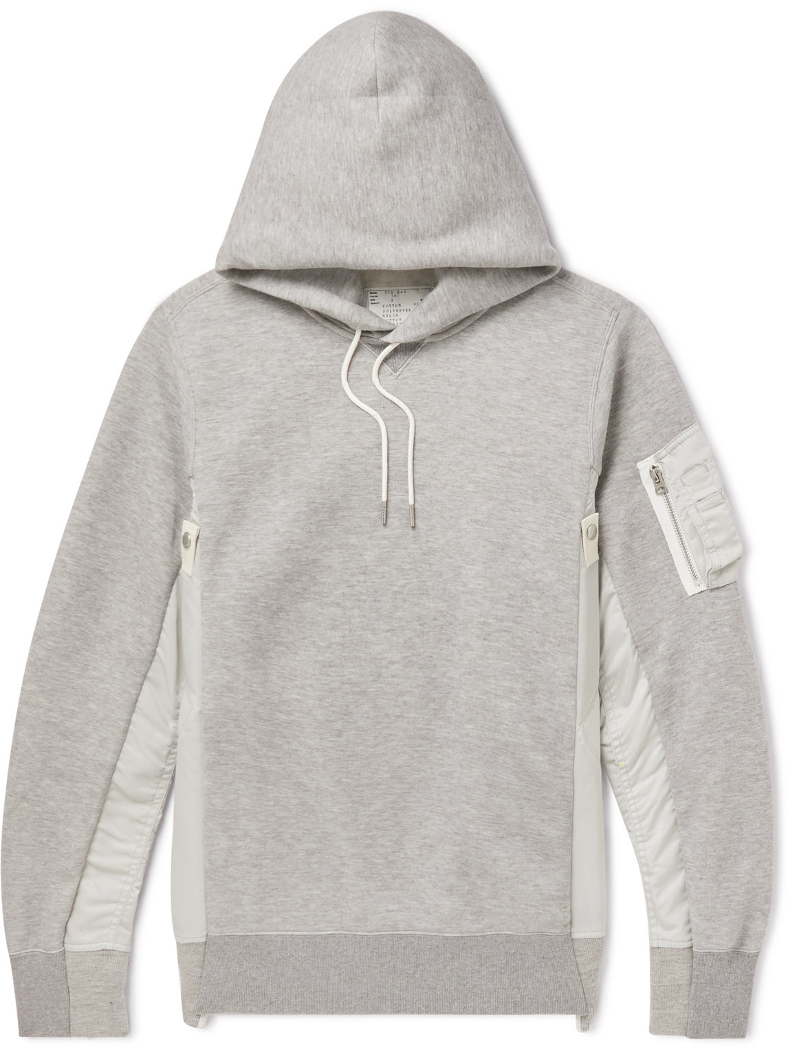 Sacai Ma-1 Nylon-trimmed Cotton-blend Jersey Hoodie In Gray