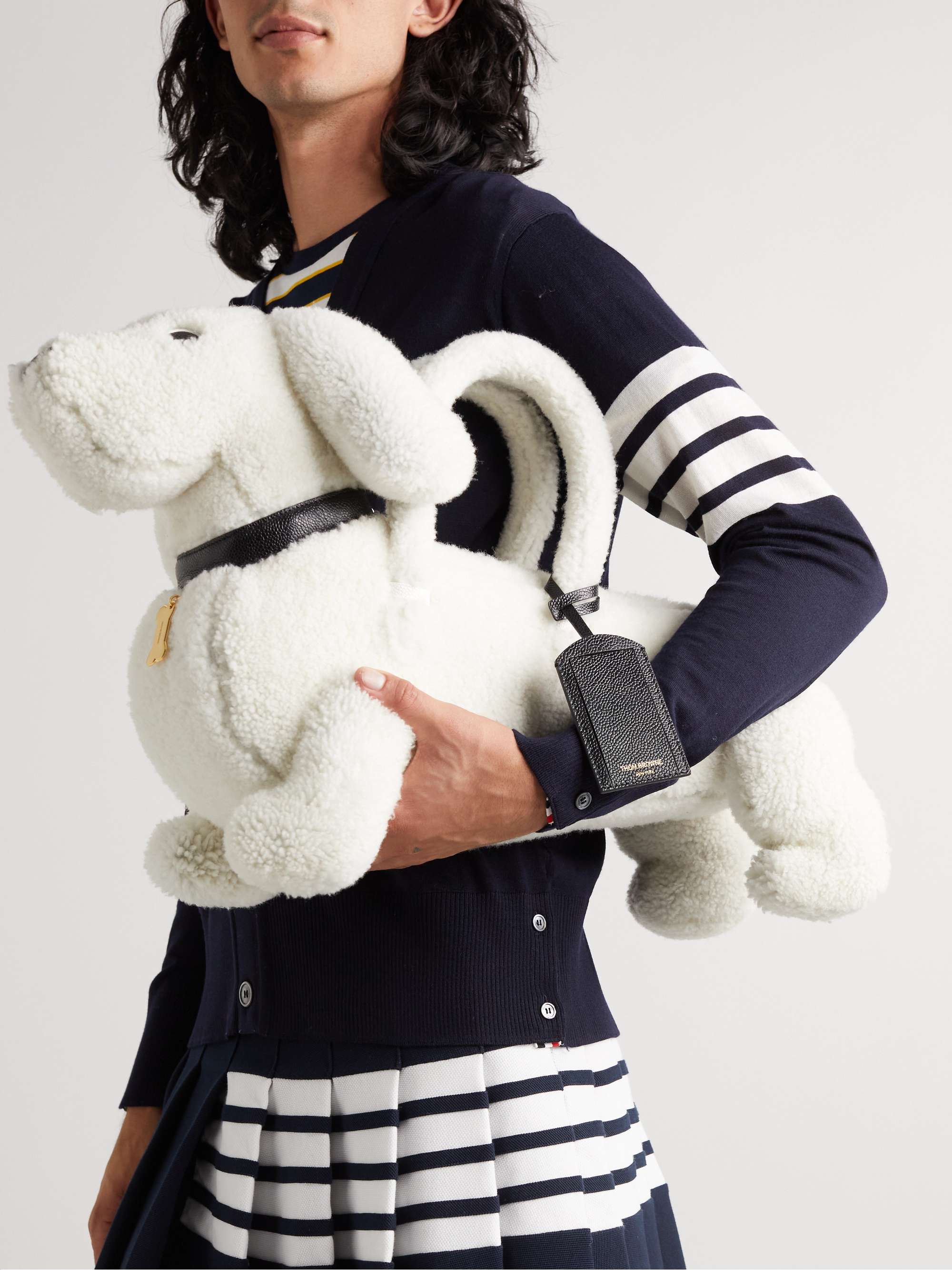 THOM BROWNE Hector Leather-Trimmed Wool-Felt Pouch