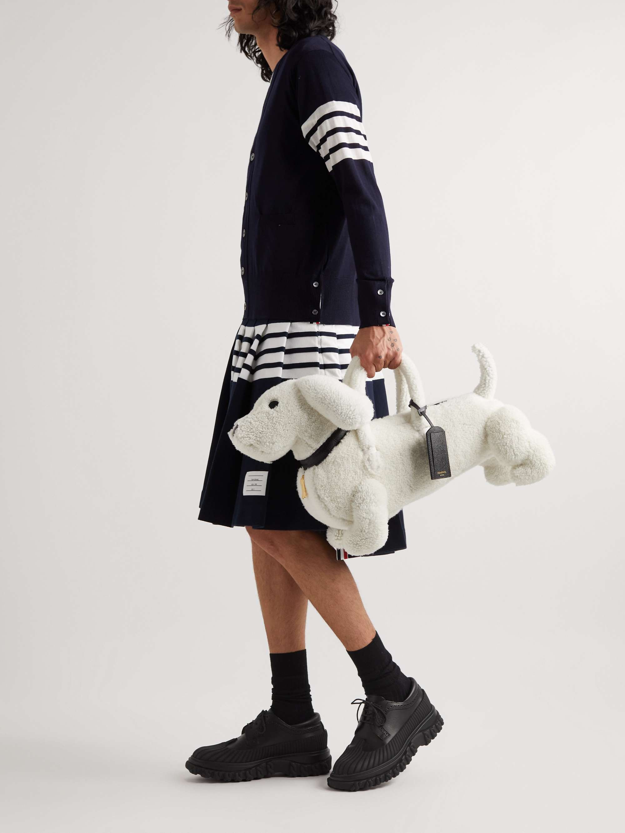 THOM BROWNE Hector Leather-Trimmed Wool-Felt Pouch