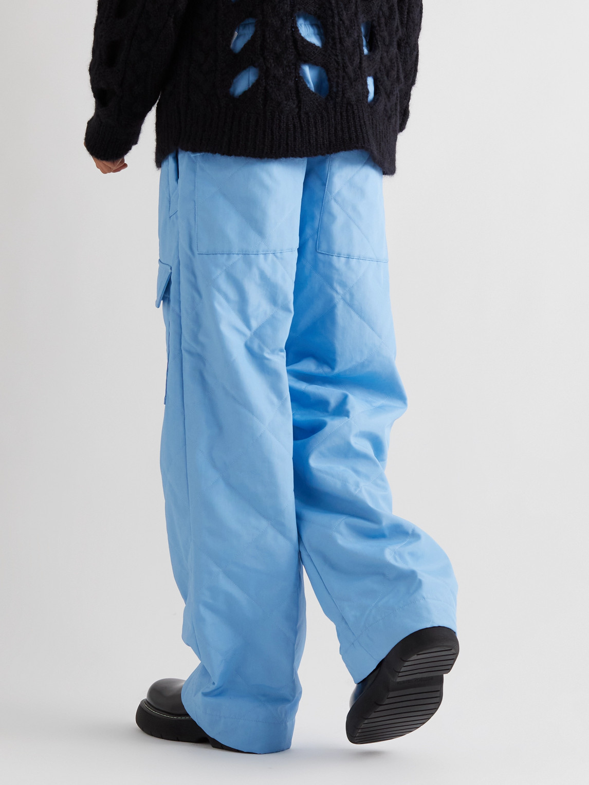  Dries Van Noten - Straight-leg Quilted Padded Shell Drawstring Cargo Trousers - Men - Blue - M 