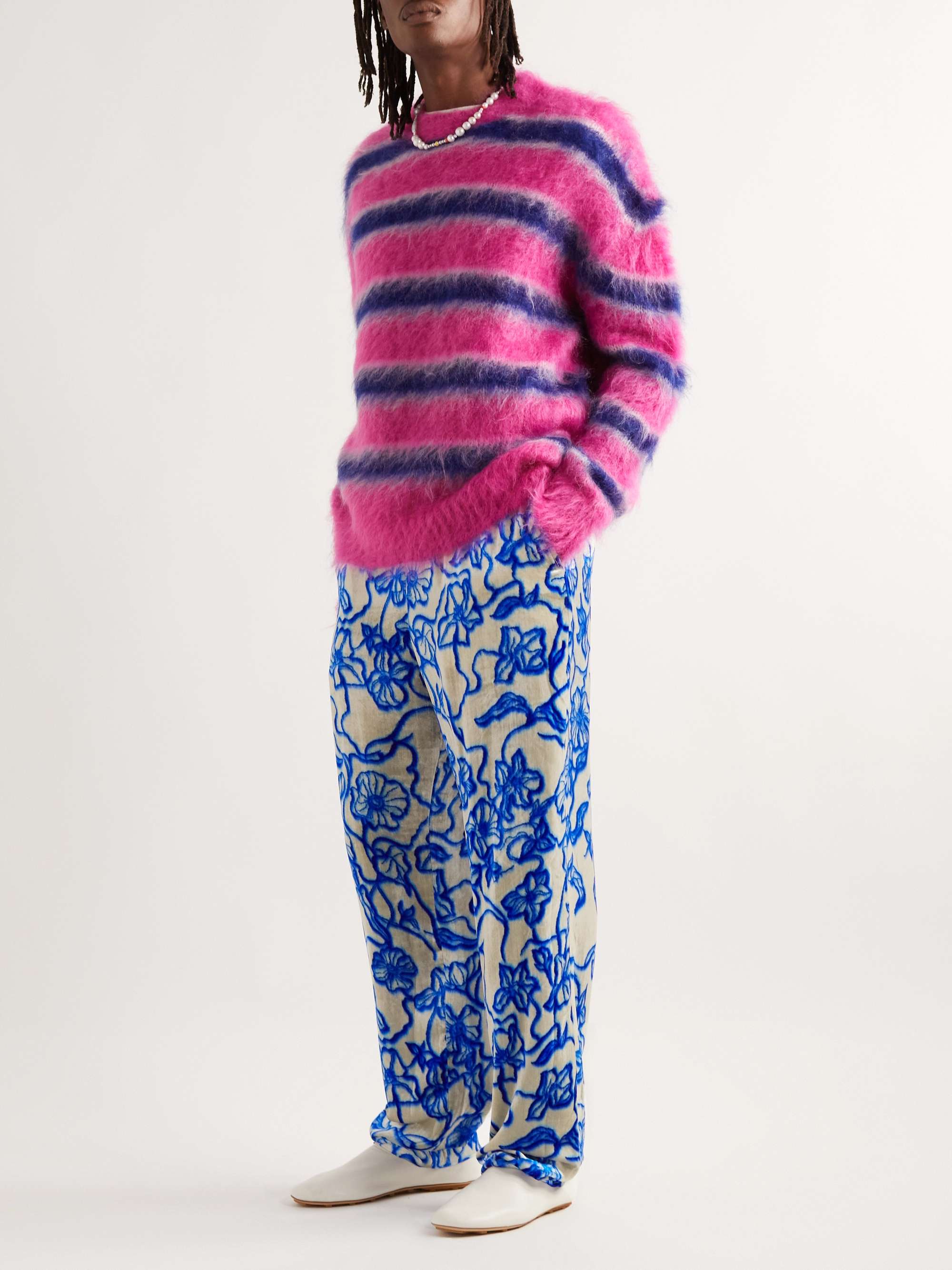 DRIES VAN NOTEN Straight-Leg Floral-Print Velvet Drawstring Trousers ...