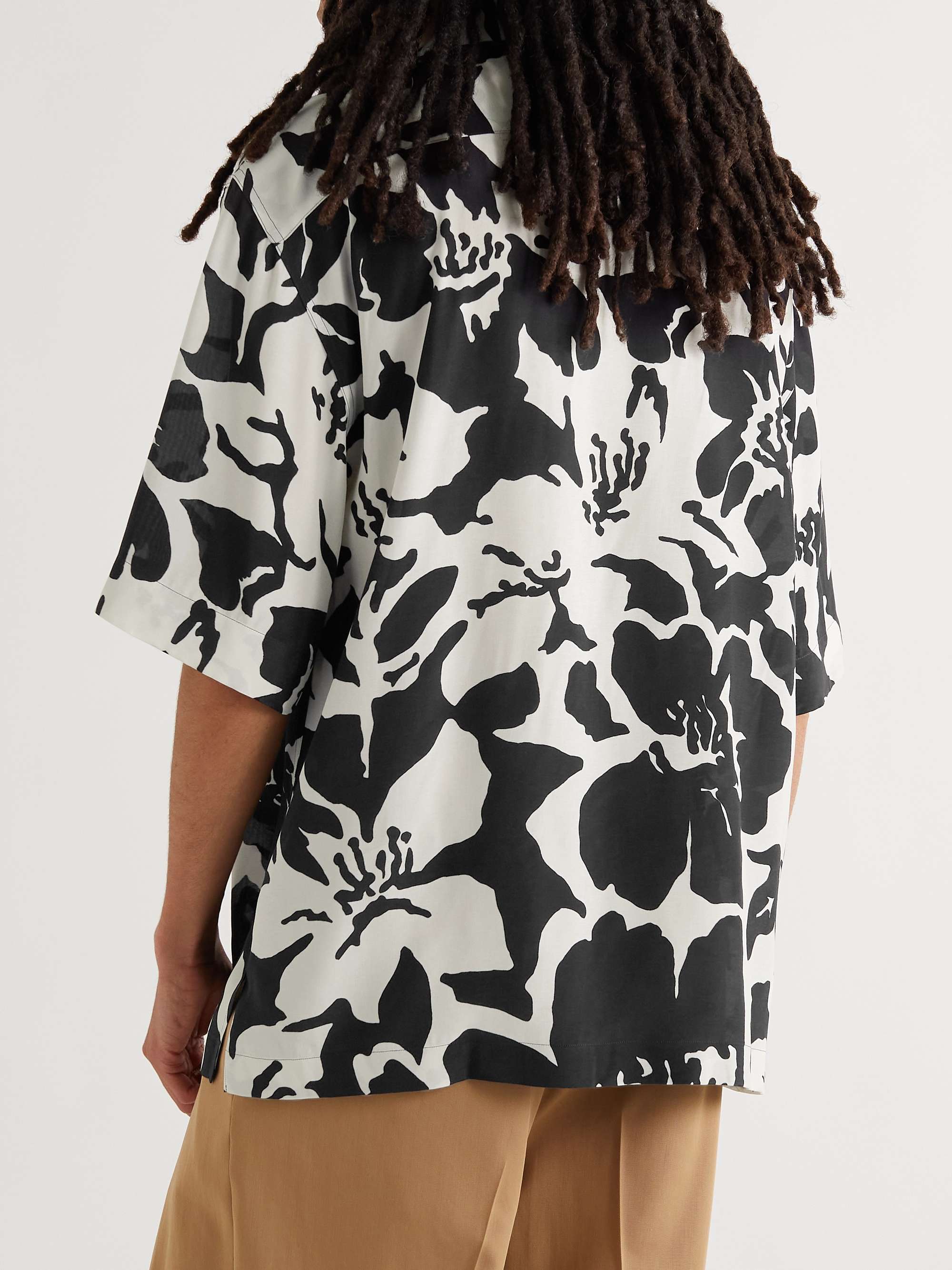 DRIES VAN NOTEN Camp-Collar Bead-Embellished Leopard-Print Georgette Shirt