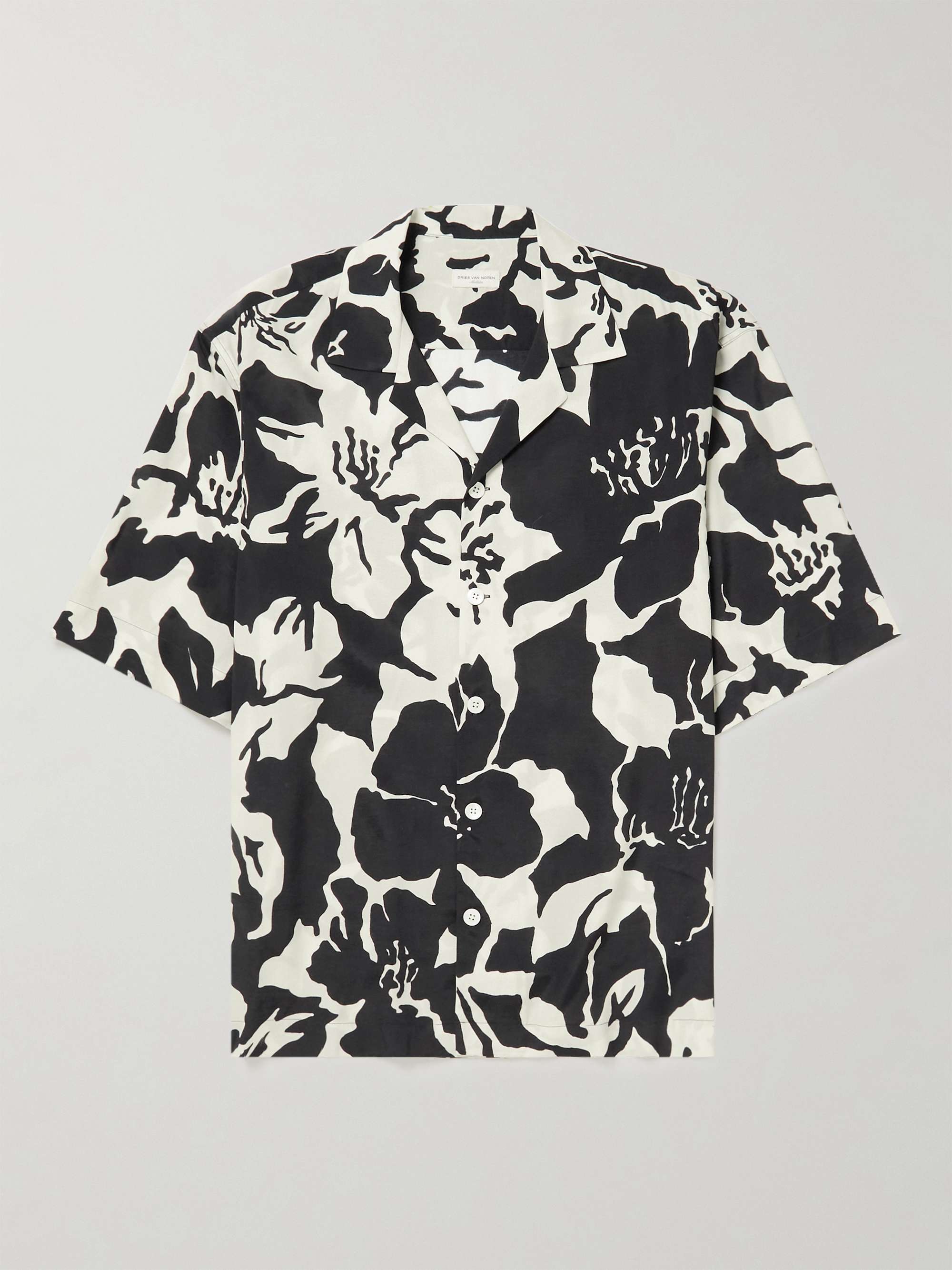 DRIES VAN NOTEN Camp-Collar Bead-Embellished Leopard-Print Georgette Shirt