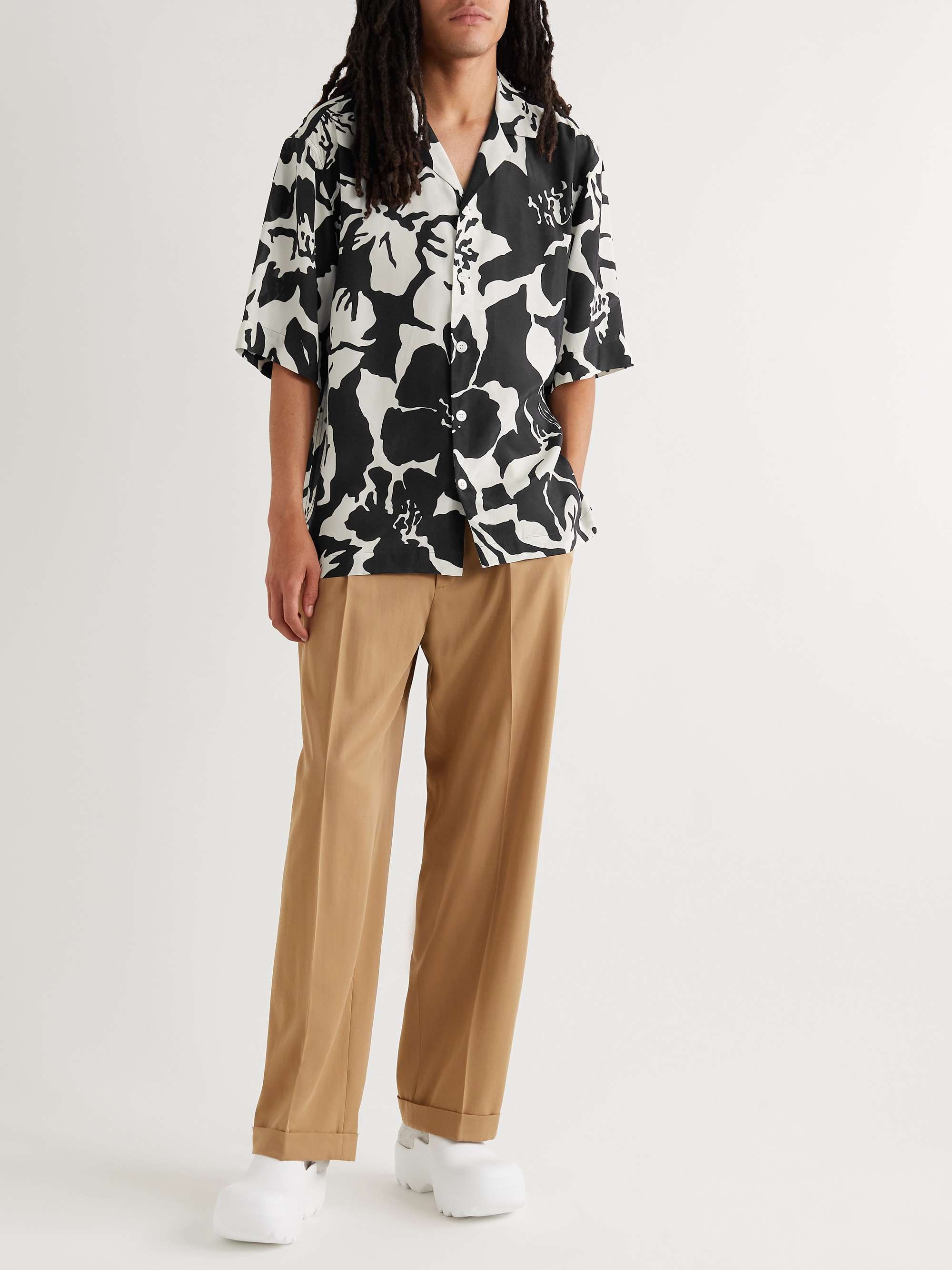 DRIES VAN NOTEN Camp-Collar Bead-Embellished Leopard-Print Georgette Shirt