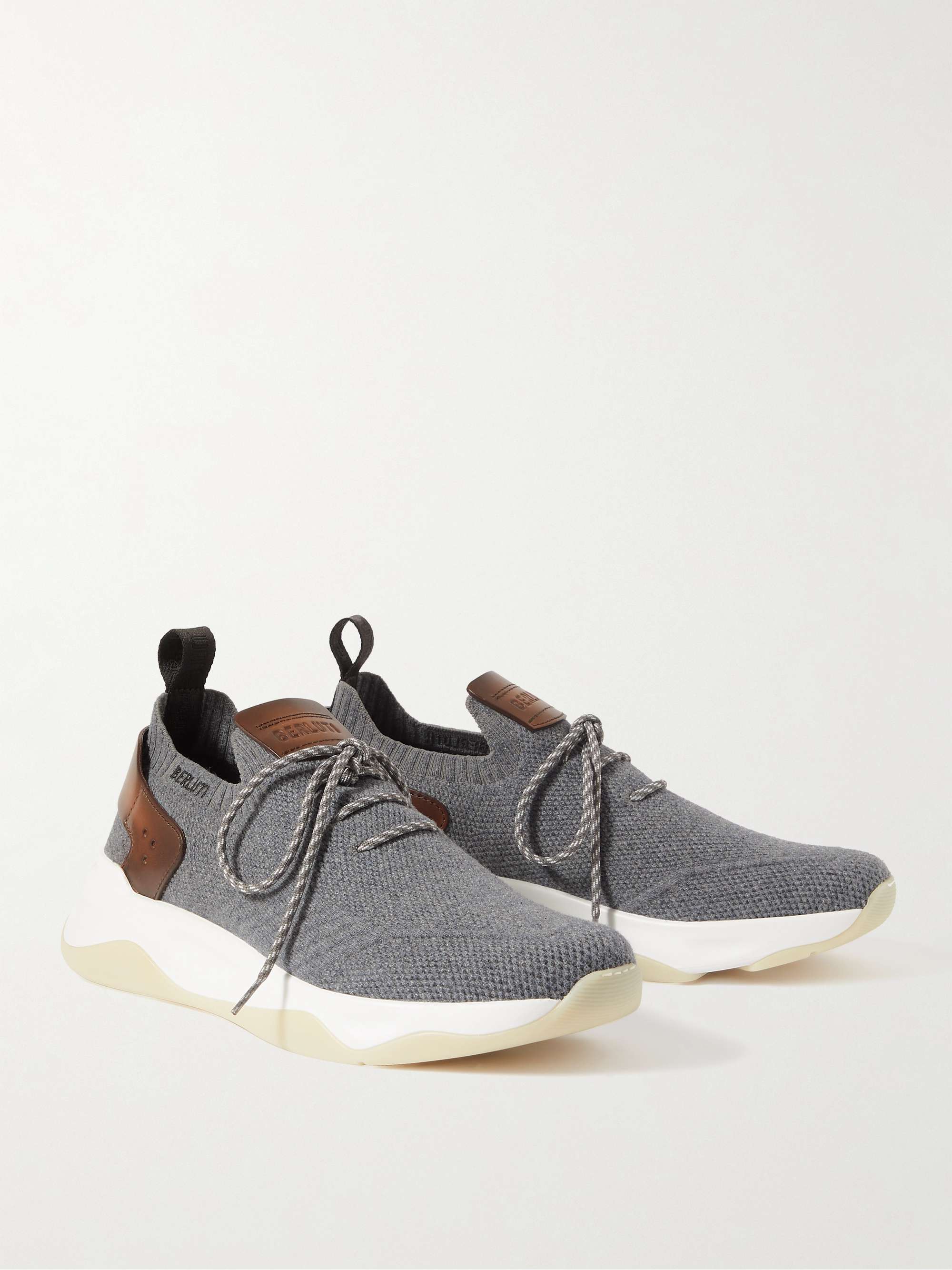 BERLUTI Shadow Venezia Leather-Trimmed Stretch-Knit Sneakers