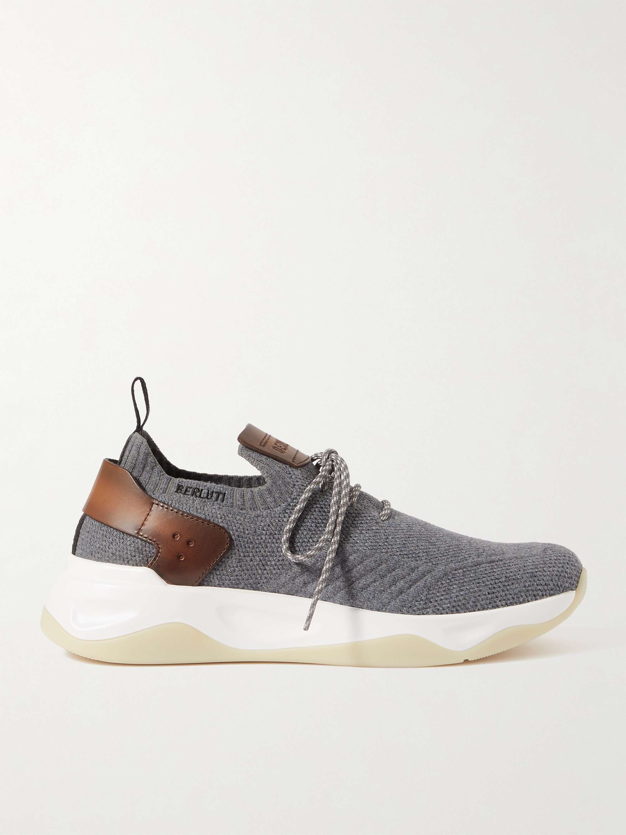 BERLUTI Shadow Venezia Leather-Trimmed Stretch-Knit Sneakers for Men ...