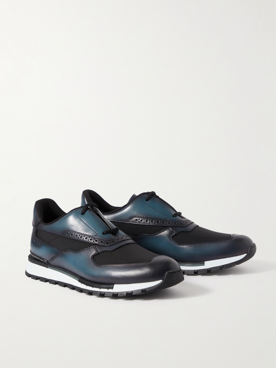 Shop Berluti Fast Track Venezia Leather And Shell Sneakers In Blue