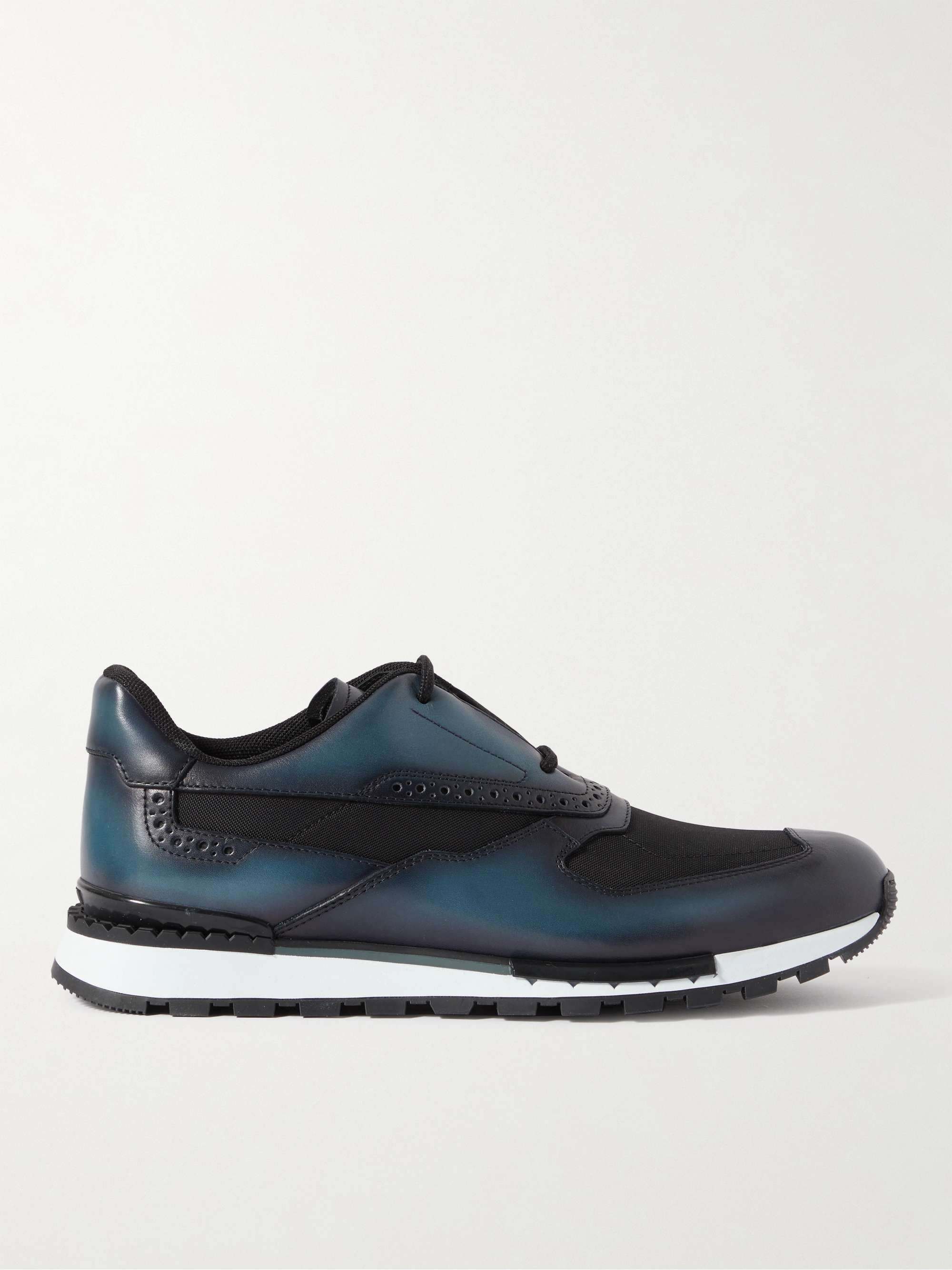 Berluti Fast Track Leather and Nylon Sneaker, Blue, 8 (Stock Confirmation Required)