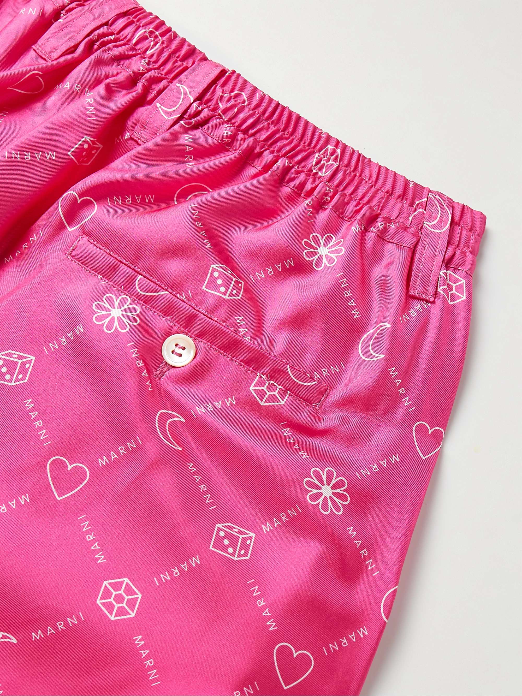 MARNI Wide-Leg Logo-Print Silk-Twill Shorts