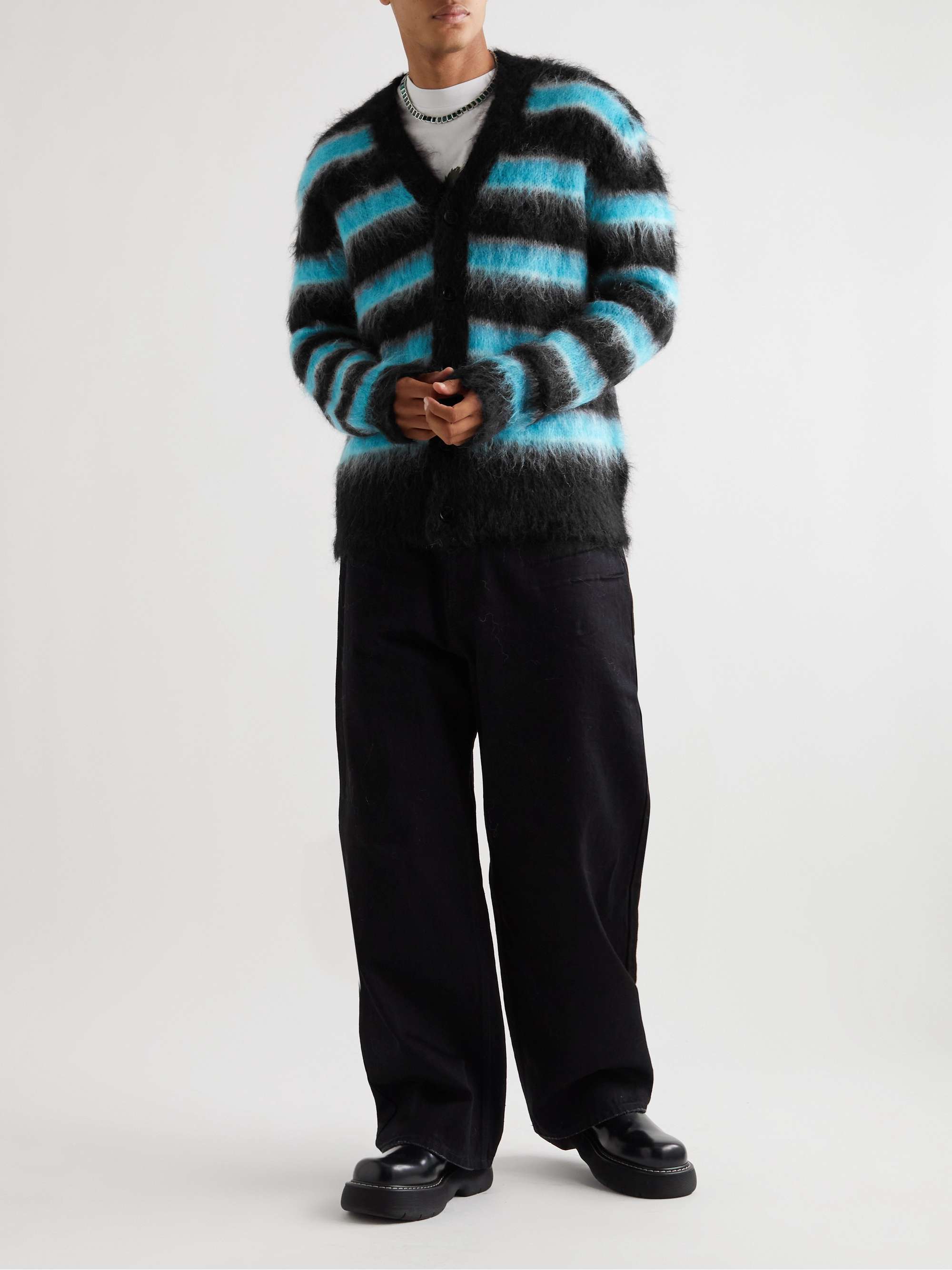 MARNI Striped Mohair-Blend Cardigan