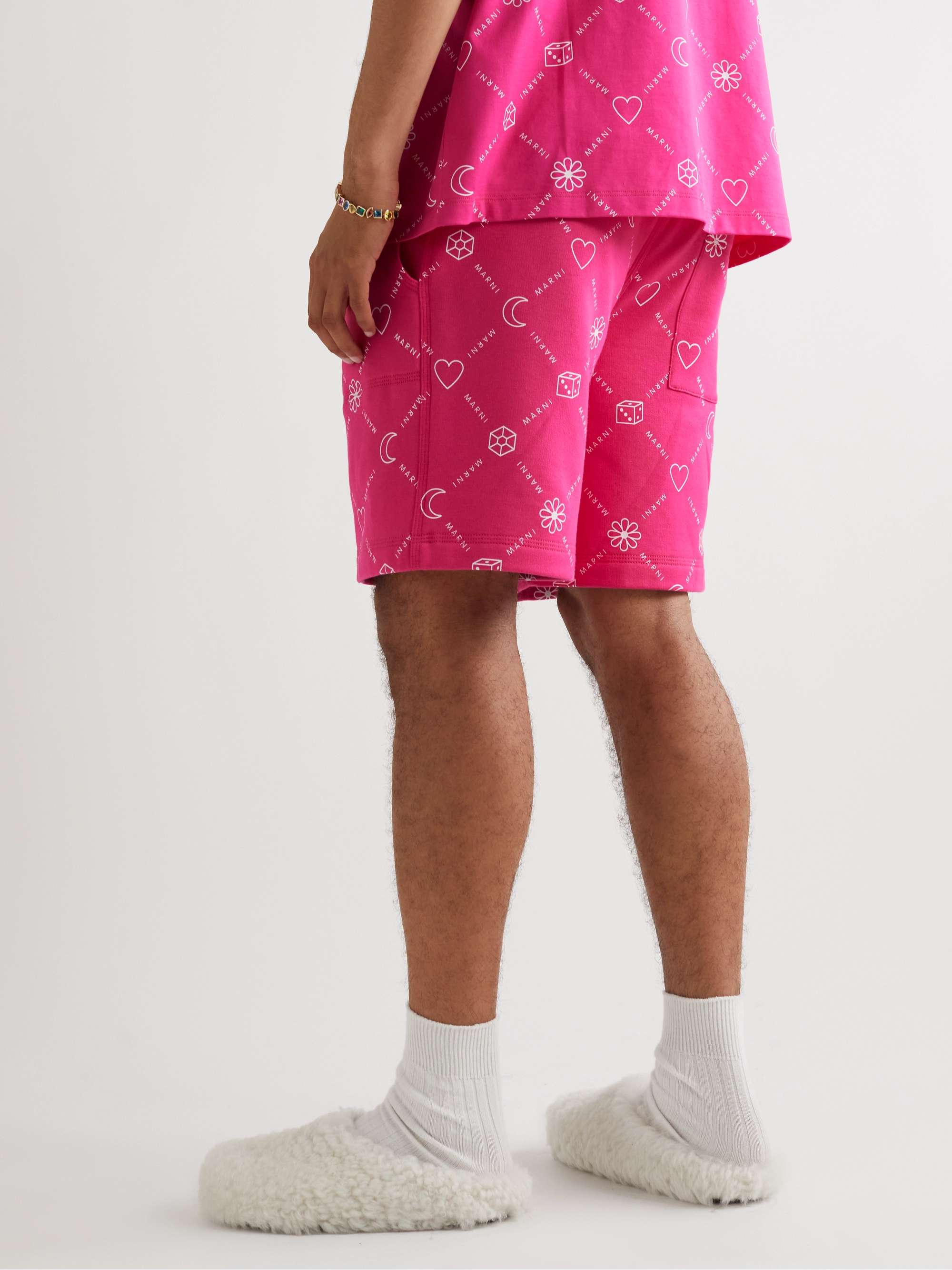 MARNI Straight-Leg Logo-Print Cotton-Jersey Shorts