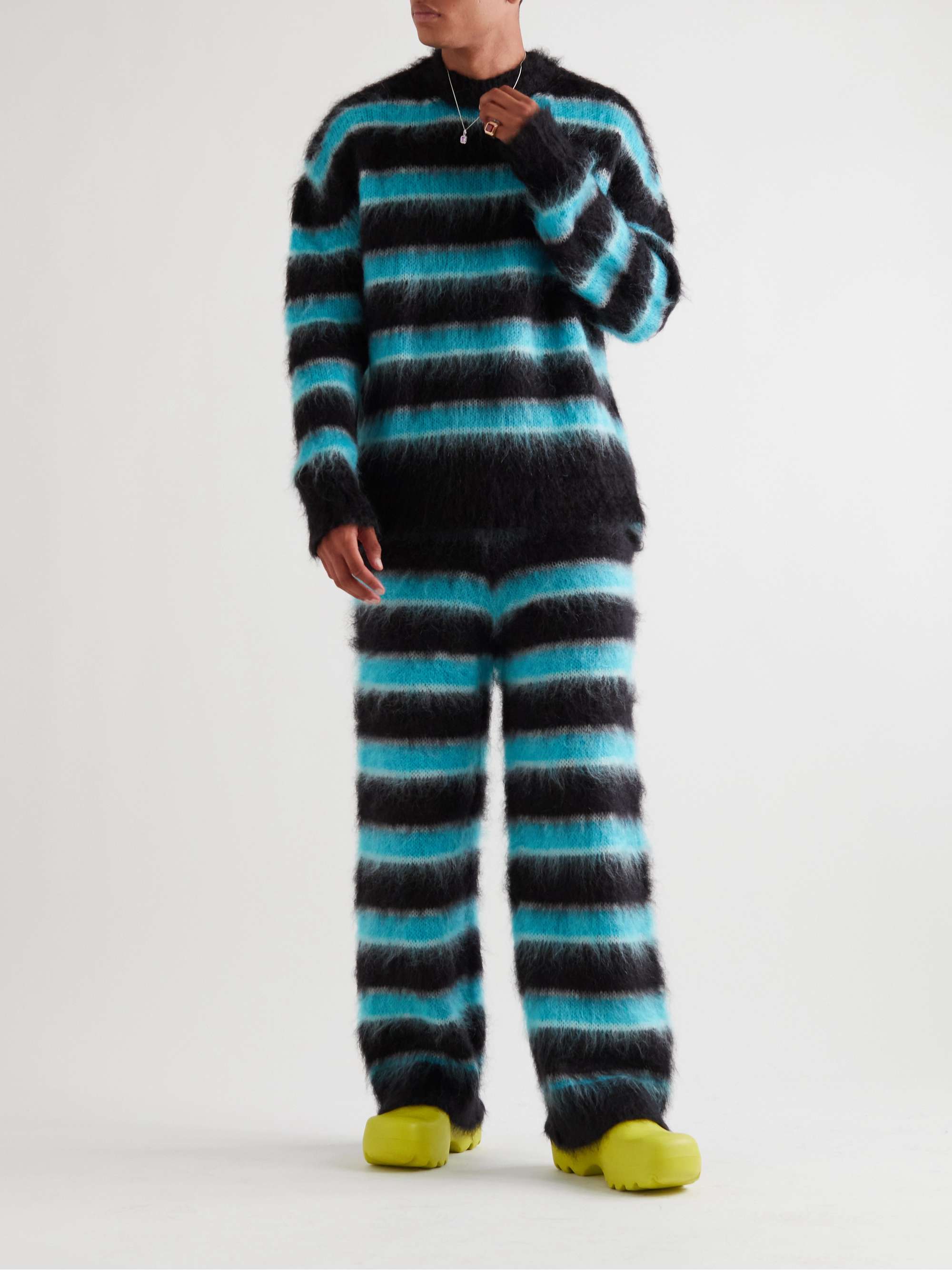 MARNI Straight-Leg Striped Mohair-Blend Drawstring Trousers