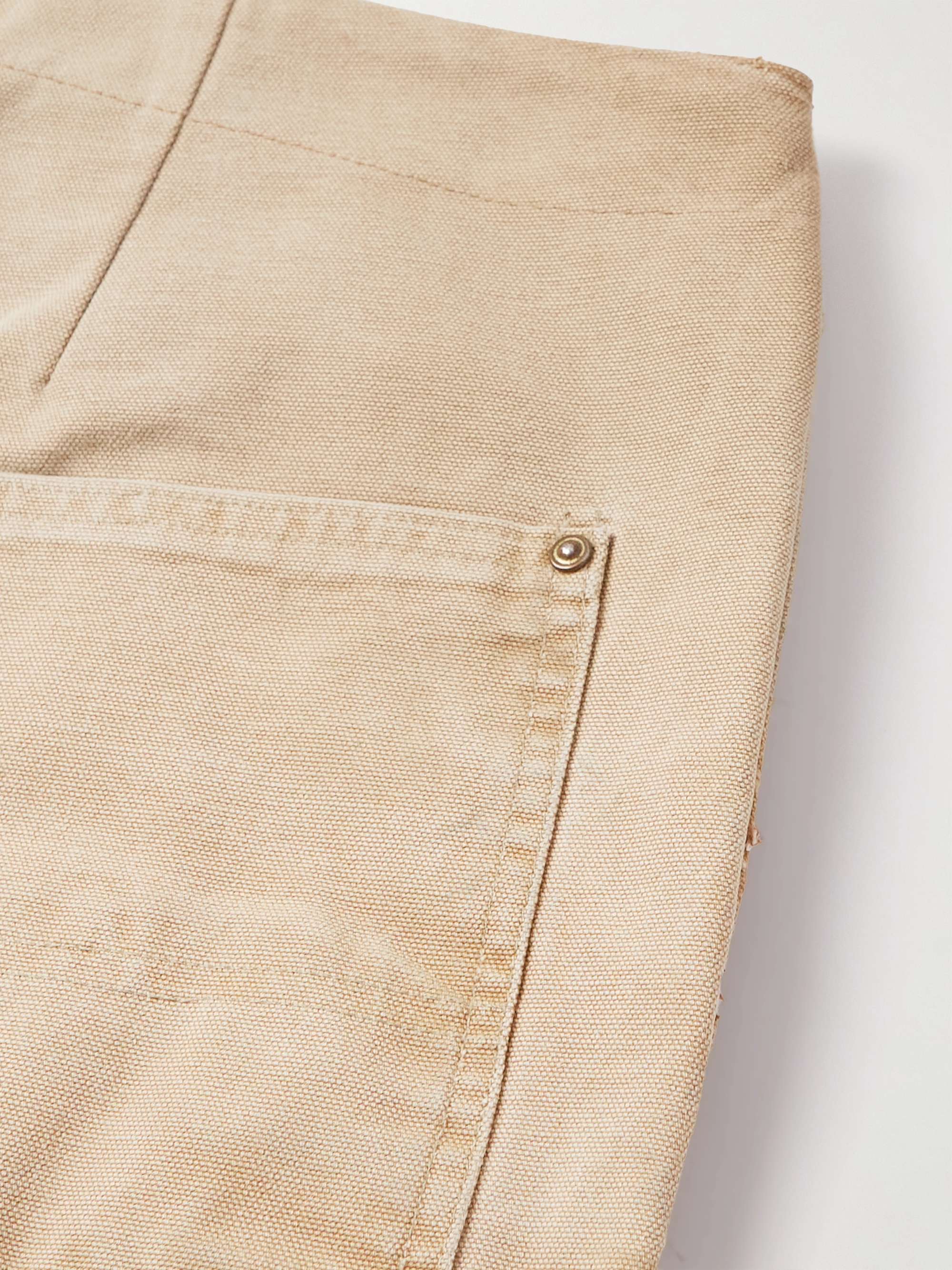 GREG LAUREN Wide-Leg Distressed Cotton-Canvas Drawstring Cargo Trousers