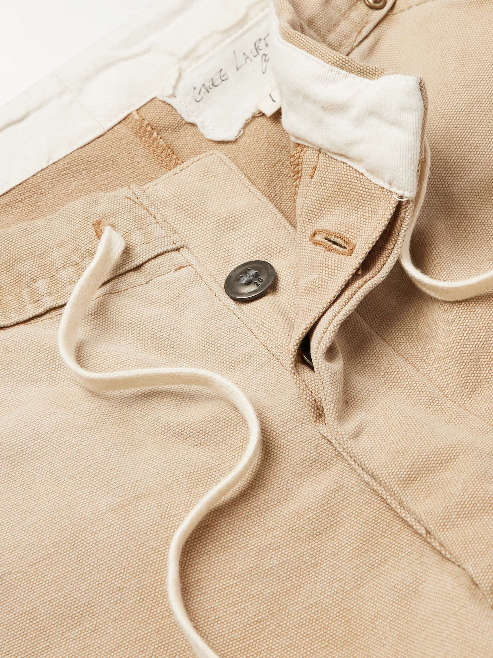 GREG LAUREN Wide-Leg Distressed Cotton-Canvas Drawstring Cargo Trousers