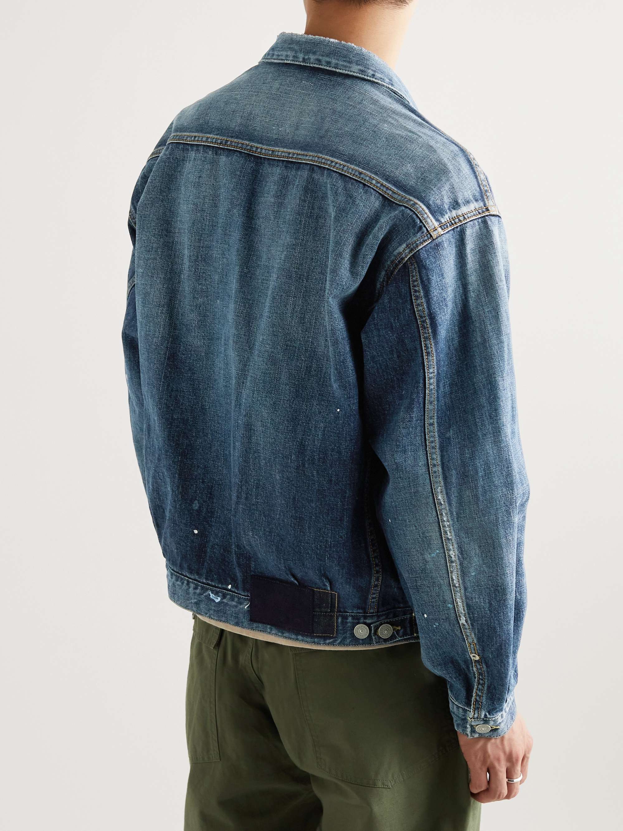 VISVIM Paint-Splattered Distressed Selvedge Denim Jacket for Men | MR ...