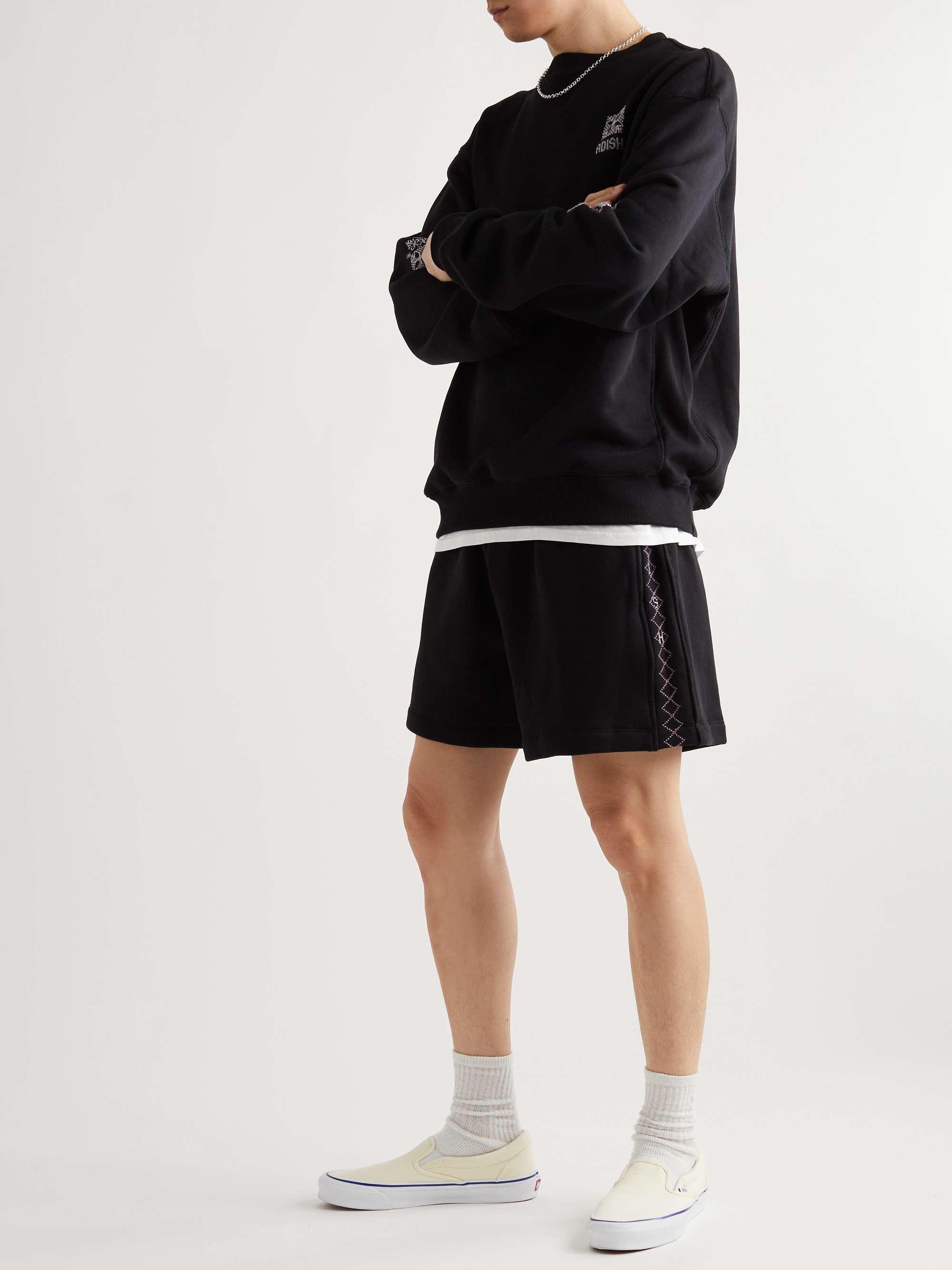 ADISH Wide-Leg Logo-Embroidered Cotton-Jersey Drawstring Shorts