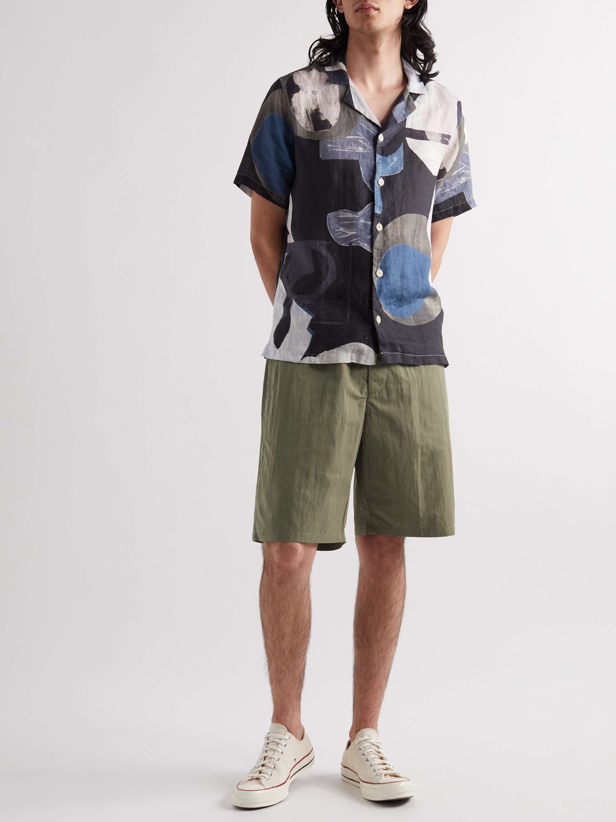 RAG & BONE Axel Straight-Leg Cotton-Blend Twill Drawstring Shorts