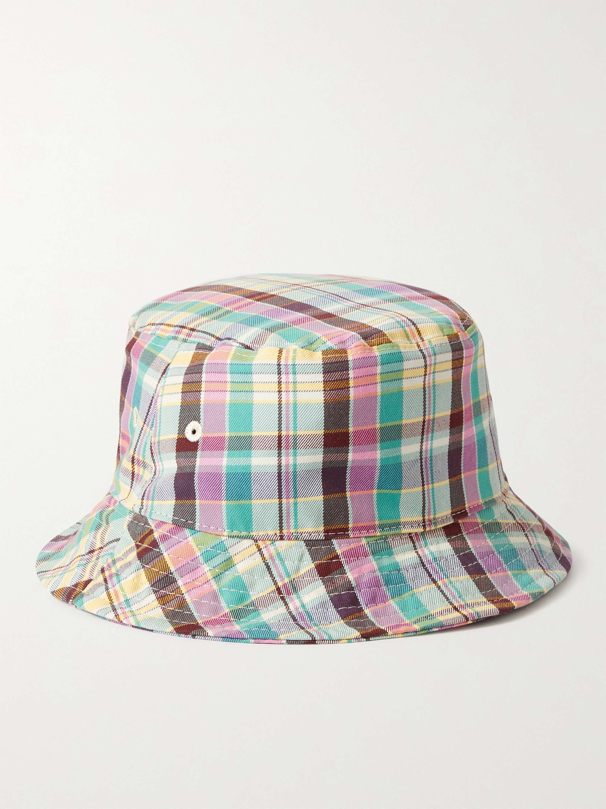 BARACUTA + Noah Logo-Embroidered Checked Cotton-Twill Bucket Hat