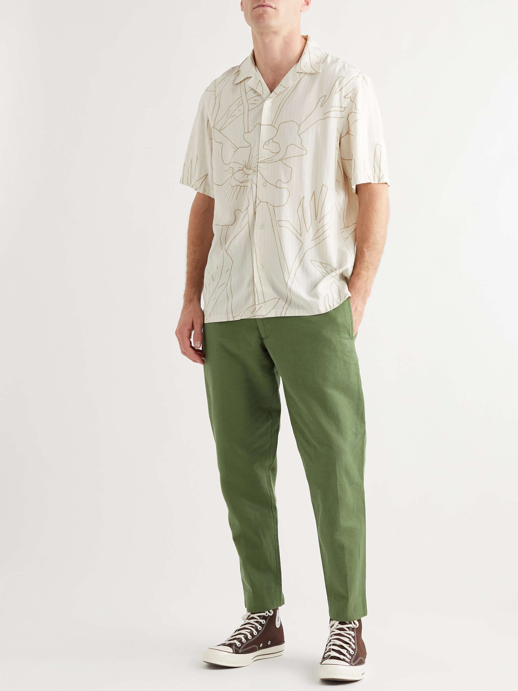 CLUB MONACO Tapered Cropped Cotton and Linen-Blend Trousers for Men ...