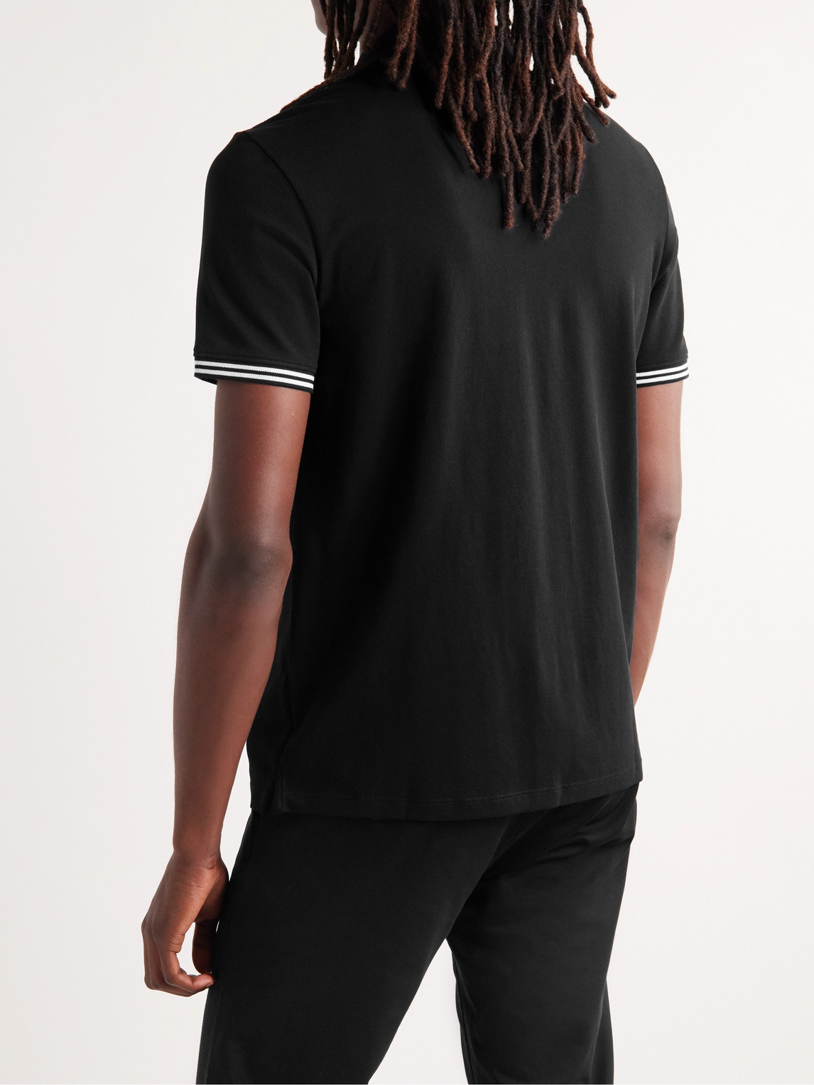 Shop Club Monaco Stretch-cotton Piqué Polo Shirt In Black